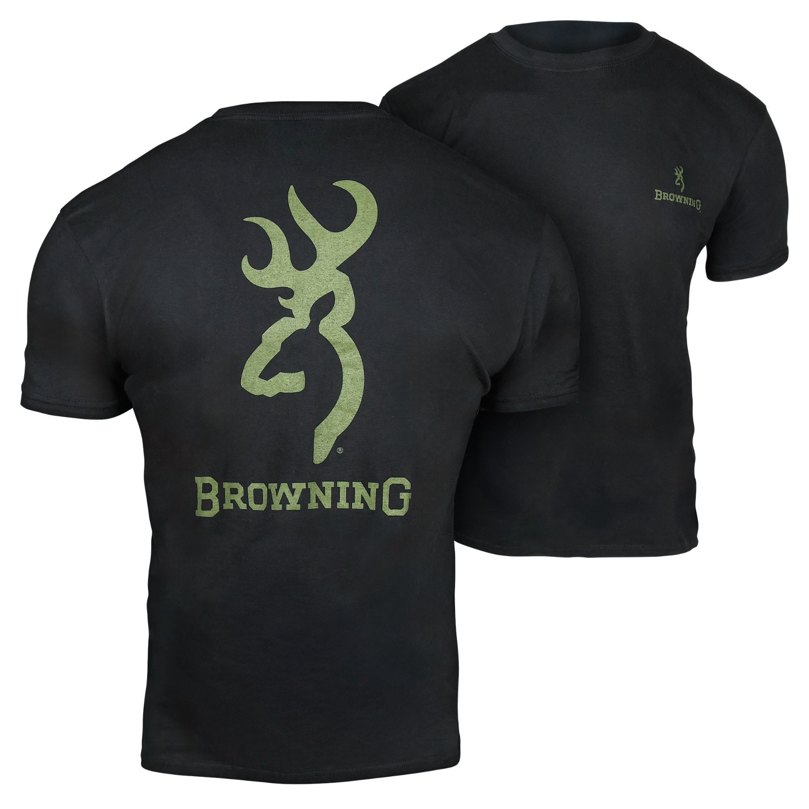 Browning Signature Buckmark T-Shirt (L)- Black/OD Green
