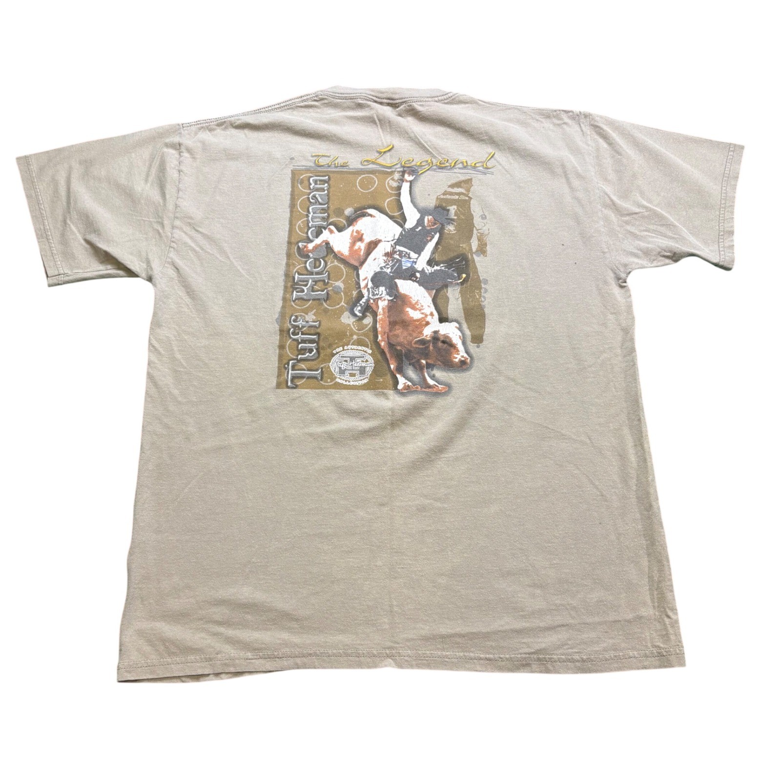 Vintage Panhandle Slim Tuff Hedeman Bull Riding T-Shirt XL Tan Rough Stock Tee