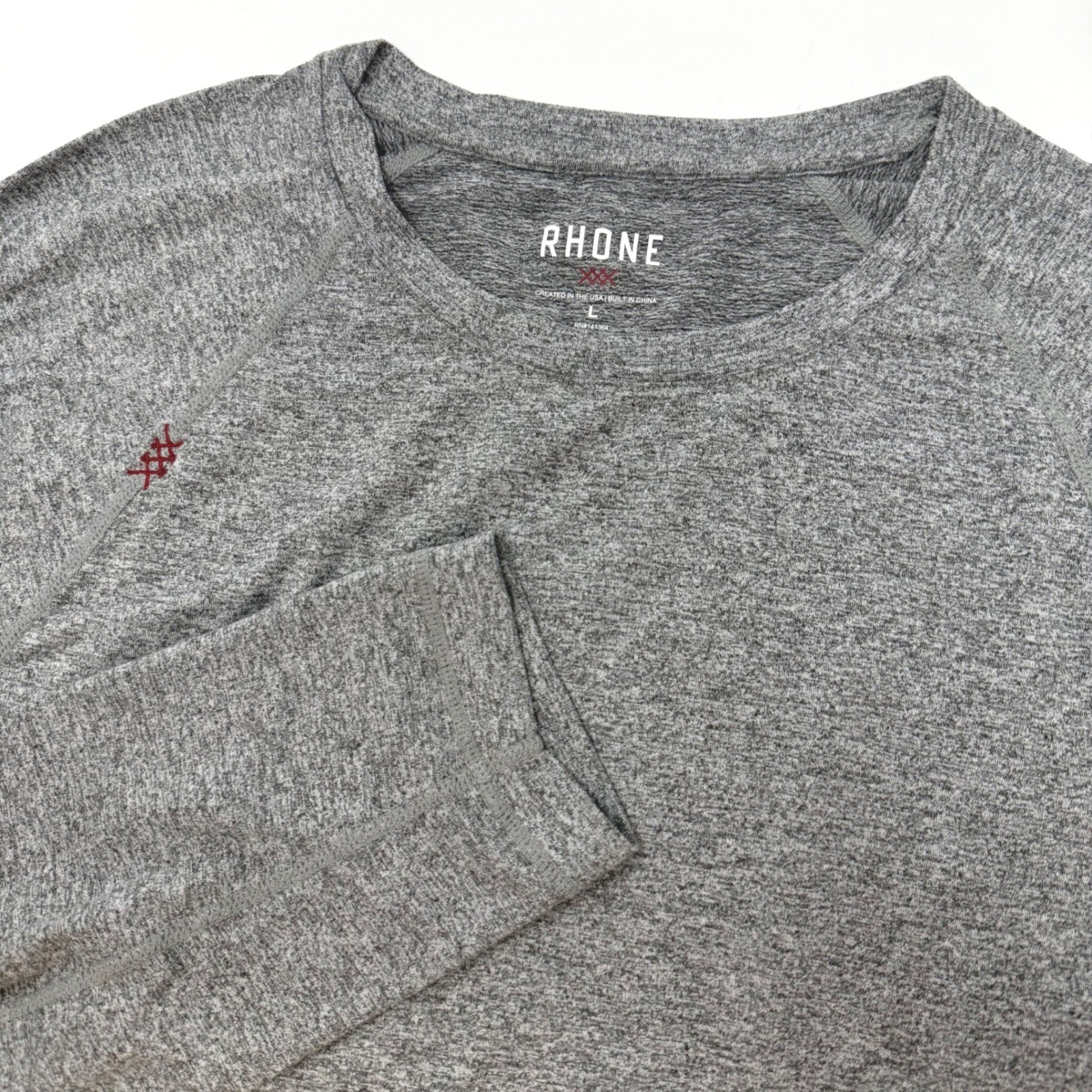 Rhone Reign Long Sleeve Shirt Mens Large Gray Heather Performance RLS-181