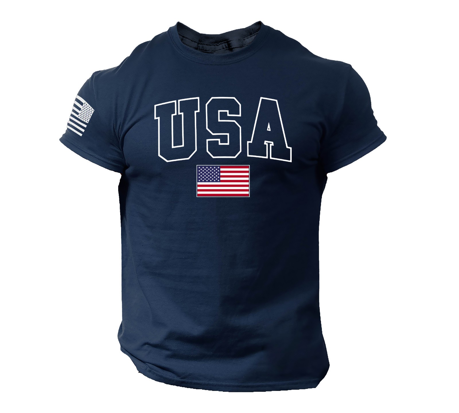 USA Flag Navy Blue T-Shirt – Patriotic American College Style Tee