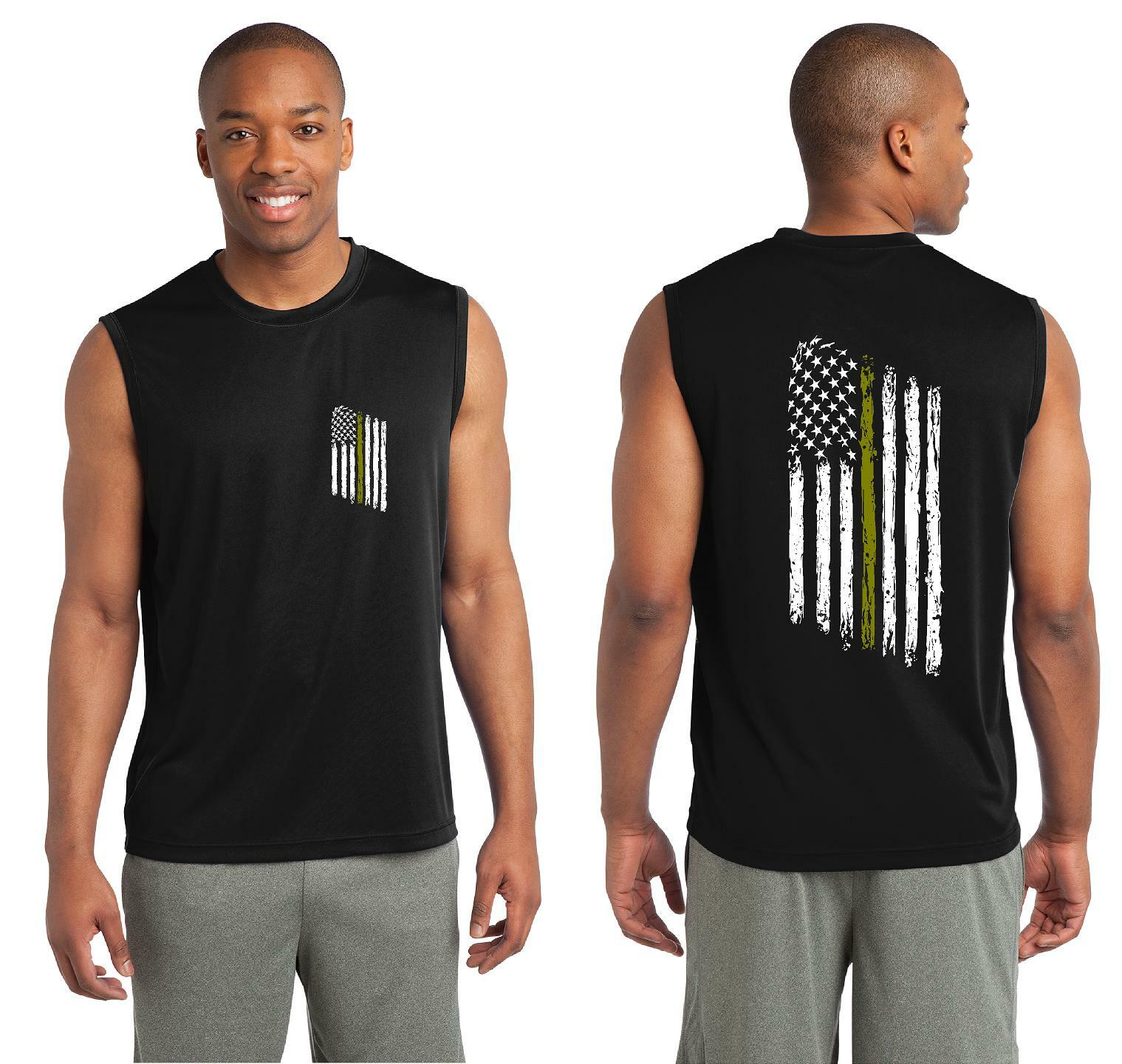 Thin GOLD Line American Flag Dispatcher Dispatch Police Law Performance Tank Top