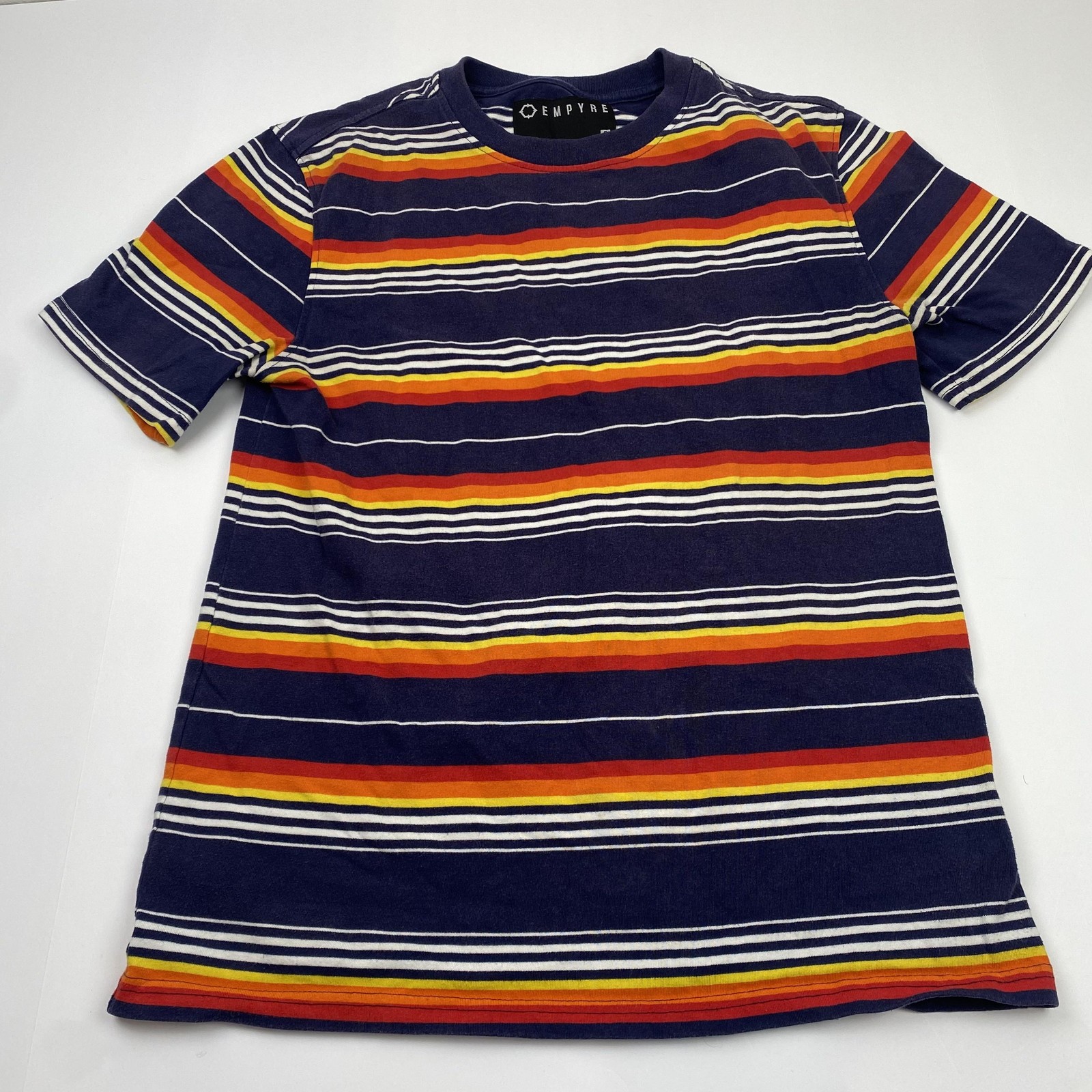 Empyre Shirt Mens Small Blue Multicolor Stripe Crewneck Cotton Blend Casual Tee