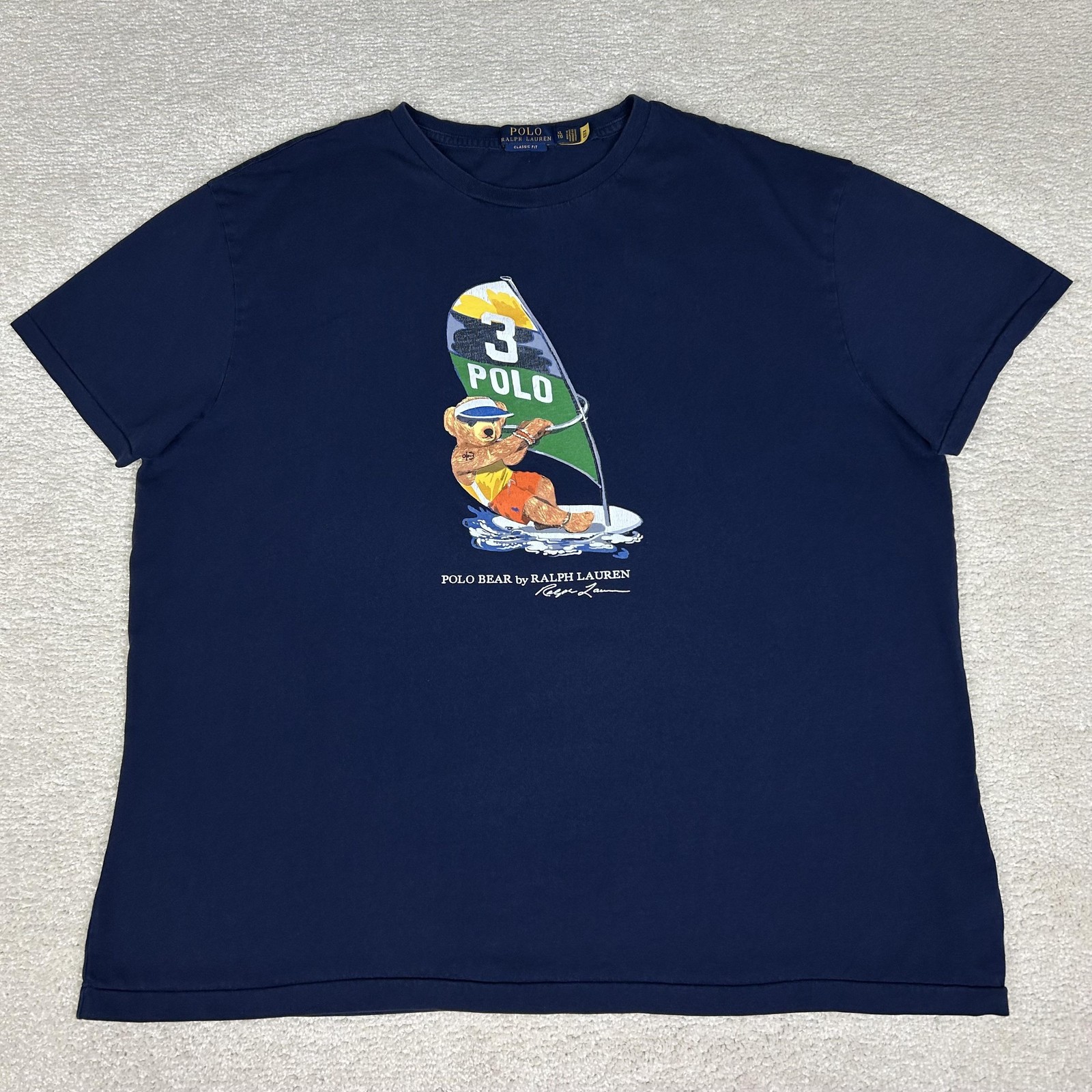 Polo Ralph Lauren Shirt Mens XL Blue Polo Bear Windsurfing Surfing Classic Fit