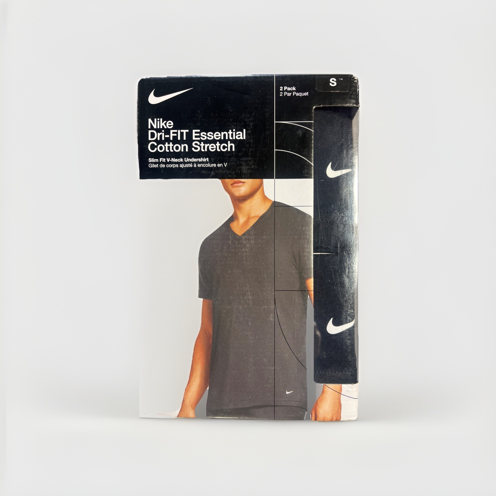Nike Dri-FIT All Day Cotton Stretch V-Neck 2-Pack S Slim Fit Comfort-OPEN BOX
