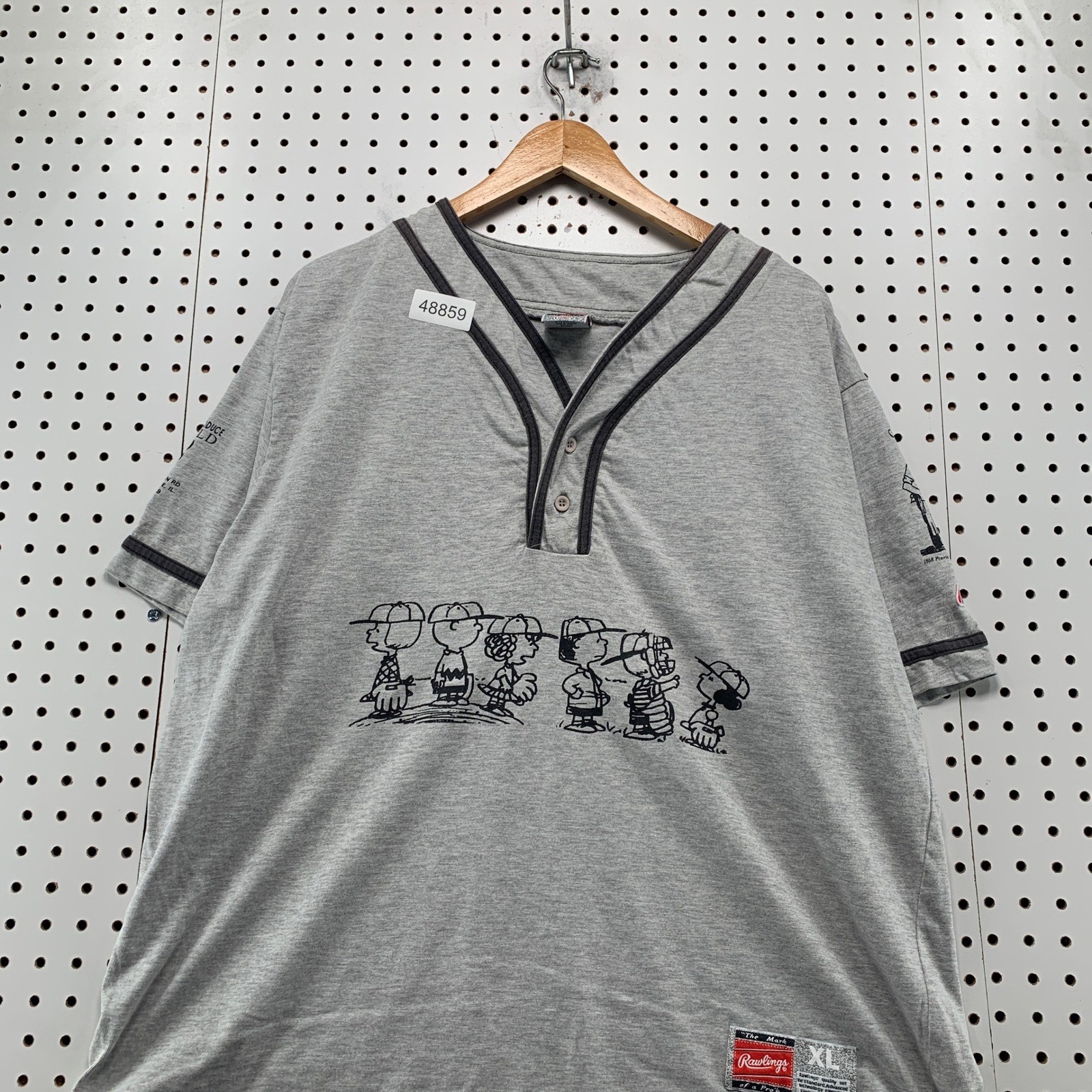 Vintage Rawlings Peanuts Baseball Jersey Mens XL Grey 90s Snoopy Charlie Brown