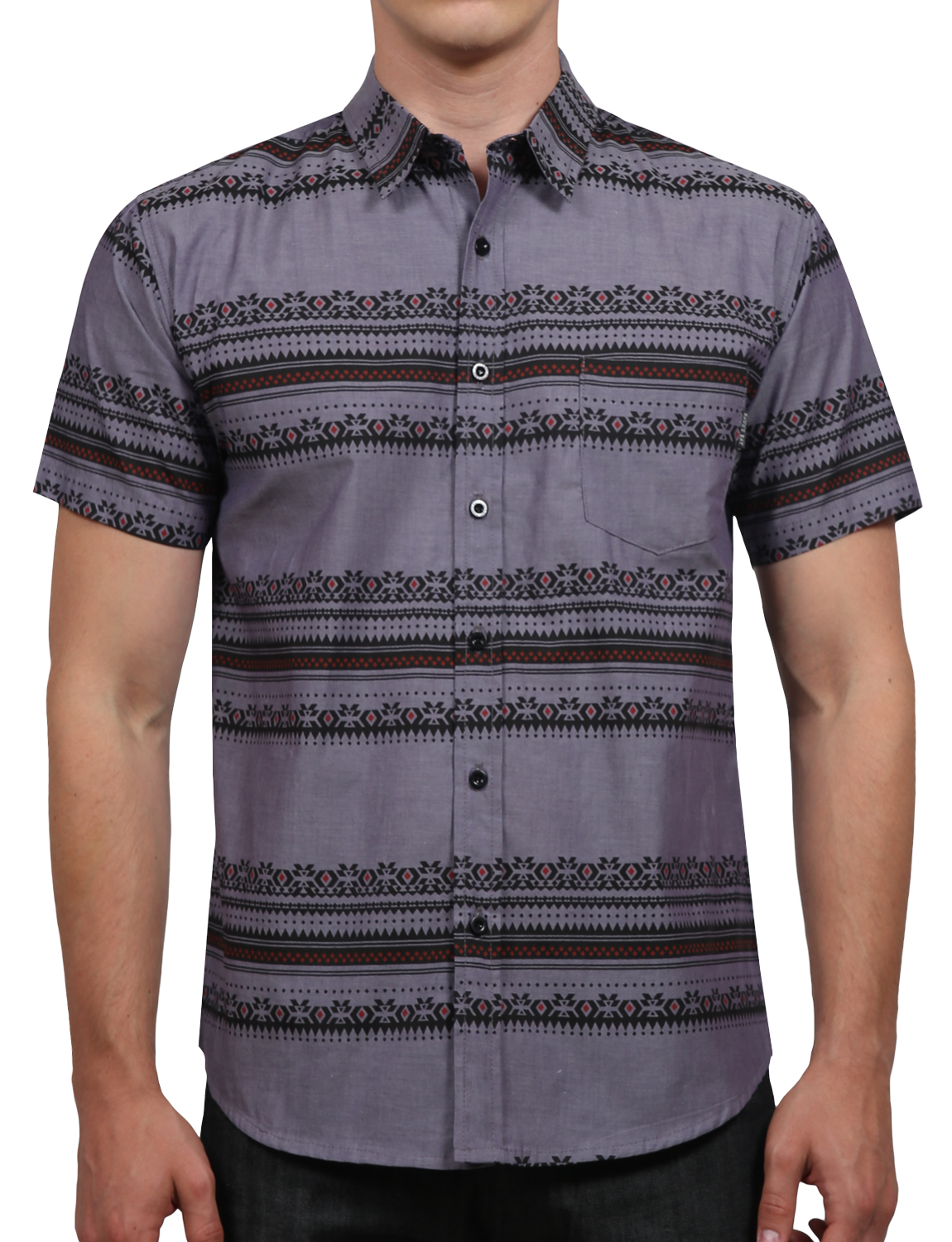 NE PEOPLE Mens Short Sleeve Button Down Woven Shirt with Printed Detail [NEMT]