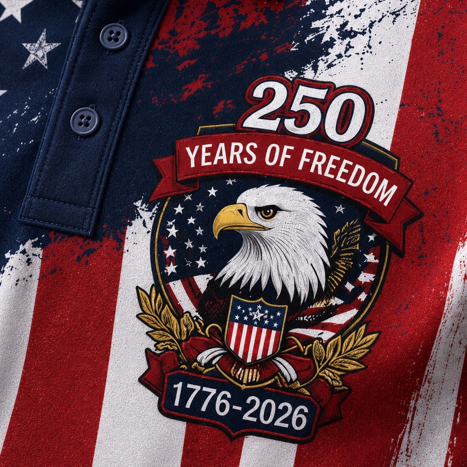 American Flag Eagle Golf Polo, USA 250 Years Freedom 1776-2026 Patriot (S-5XL)