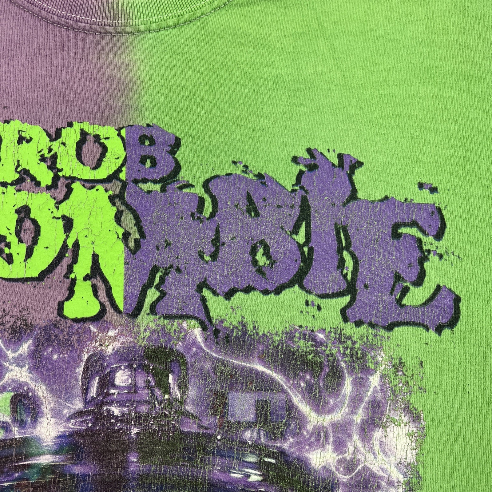 Rob Zombie “Monster Head” Tie Dye T-Shirt Adult L Distressed Faded Green Purple