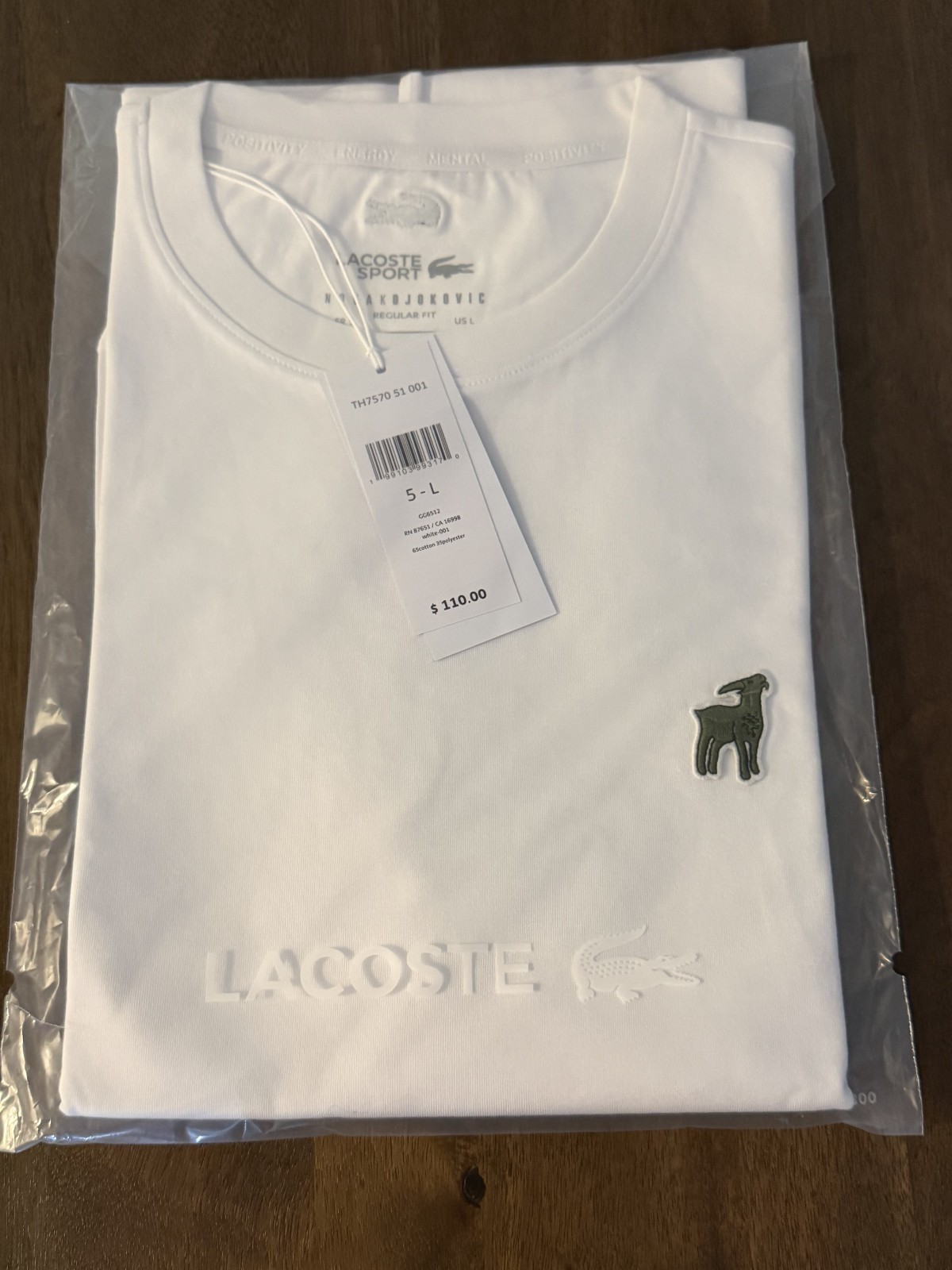 LACOSTE X NOVAK DJOKOVIC GOAT WHITE T-SHIRT TEE SHIRT LARGE L 5
