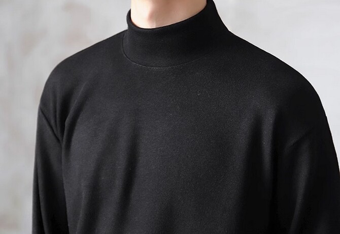 Men Bottoming Long Sleeved Tee T-Shirt Half Turtleneck Loose Crewneck Top