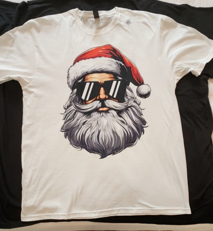 Gildan Harley Biker Santa Claus Sunglasses Retro Tee White Men’s XL