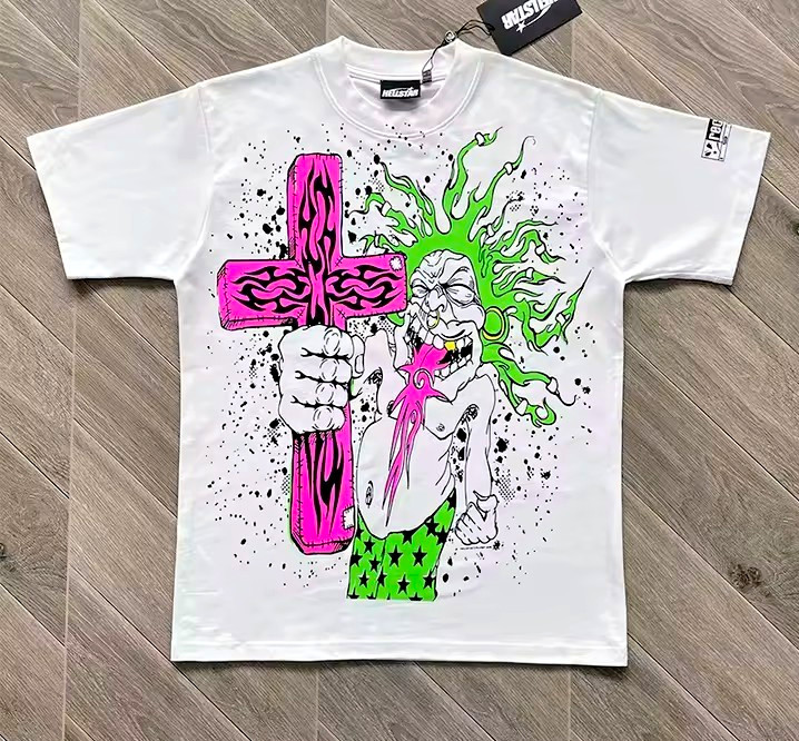 Hellstar Men’s L White Graphic Print Crew Neck Short Sleeve Cotton Blend Tee