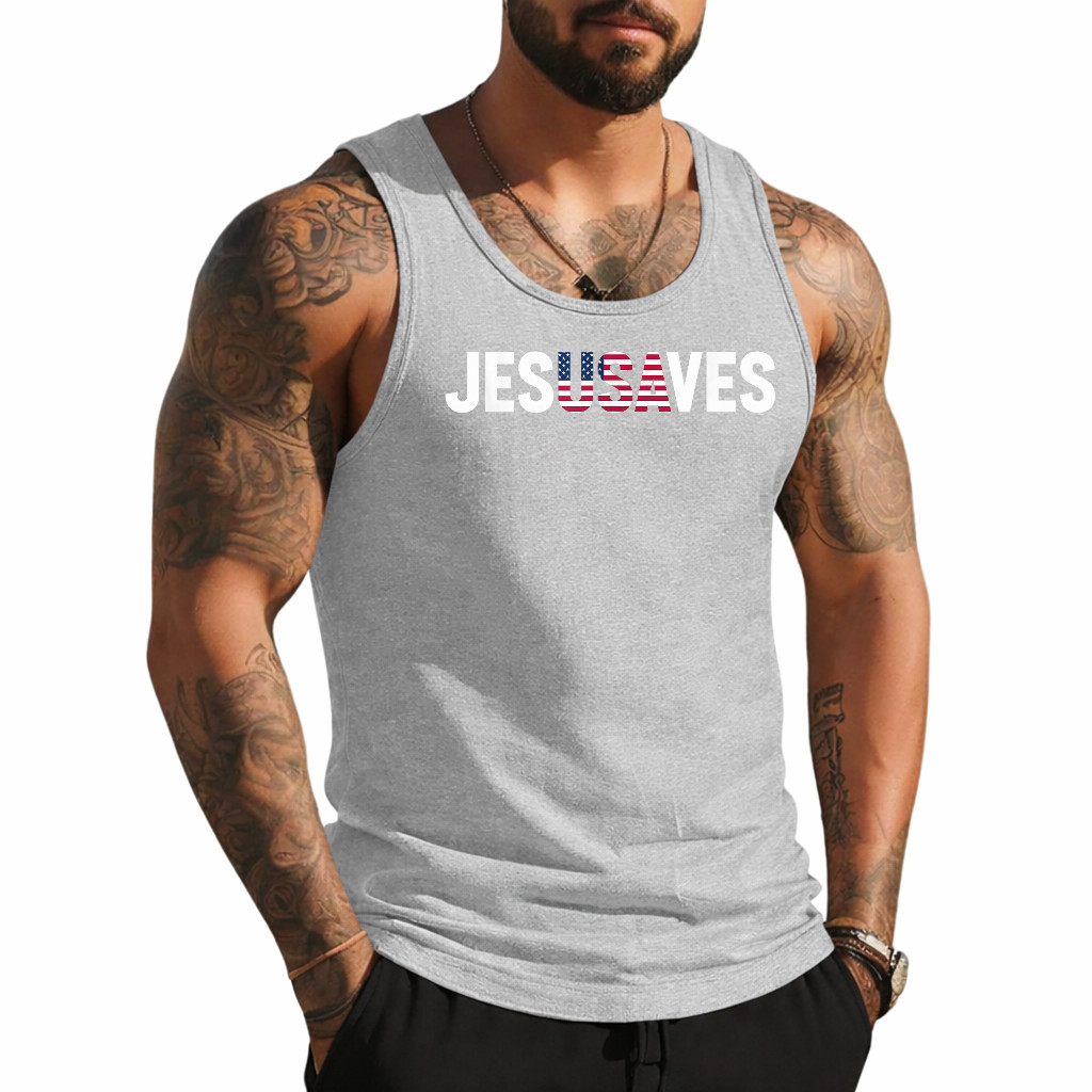 4th of July Christian Jesus Saves USA Flag Patriotic Tank Top