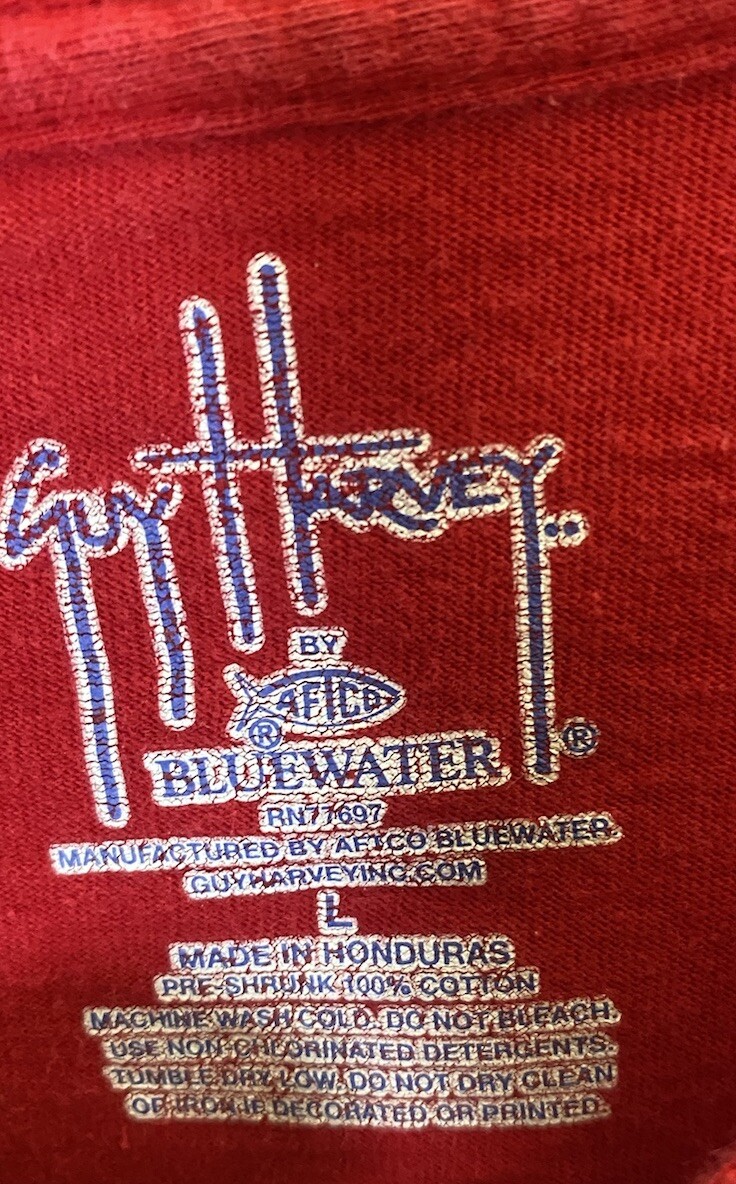 Guy Harvey BlueWater Firefighter Fire Department Swordfish Pocket T Shirt Size L
