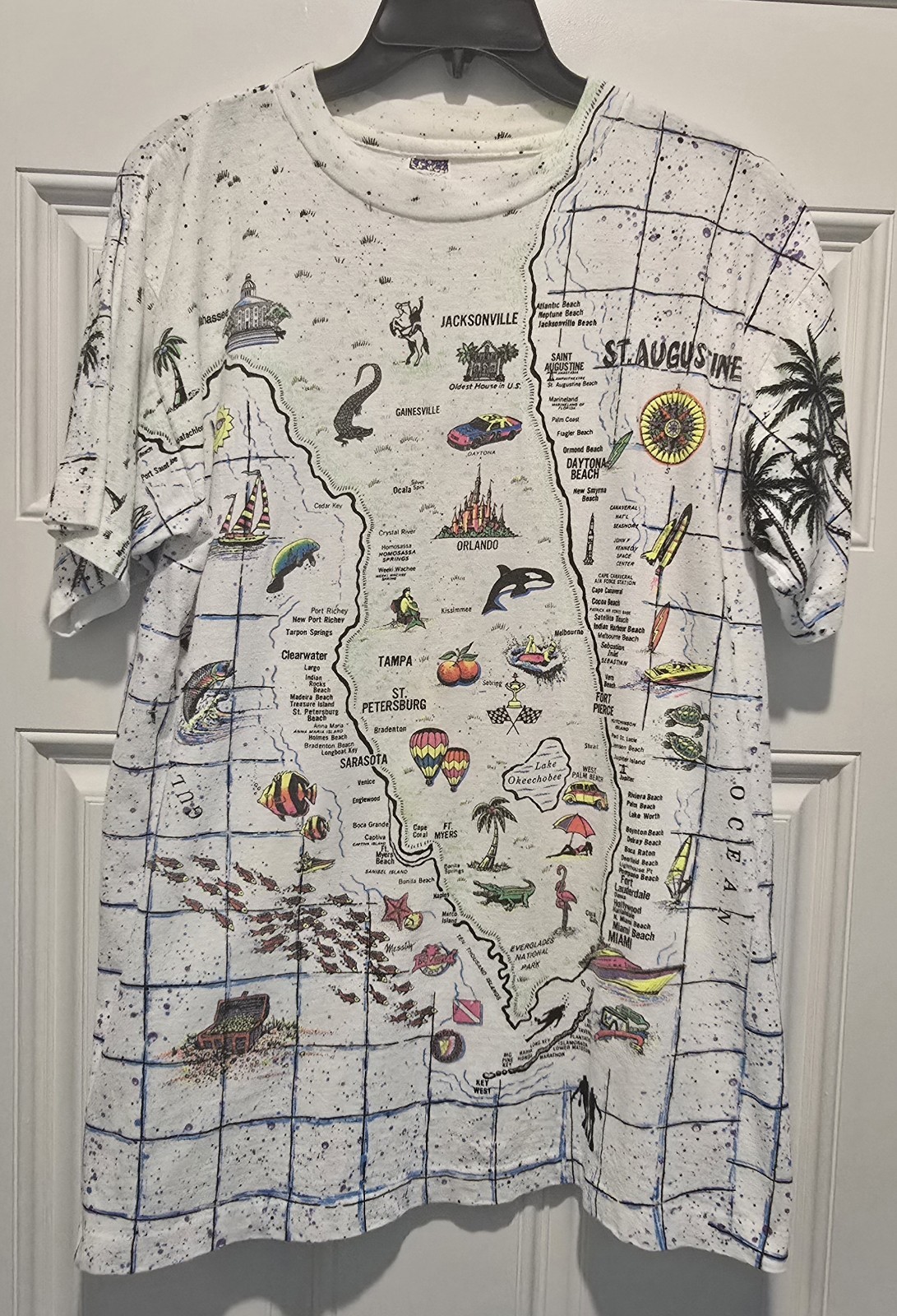 Vintage Florida AOP Shirt Single Stitch Large LocoMoFo Colorful Fun Map USA 90s