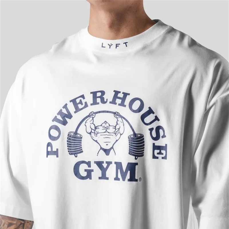 Men Running Sports Cotton T-shirt Gym Fitness Bodybuilding Loose Printed Shirt