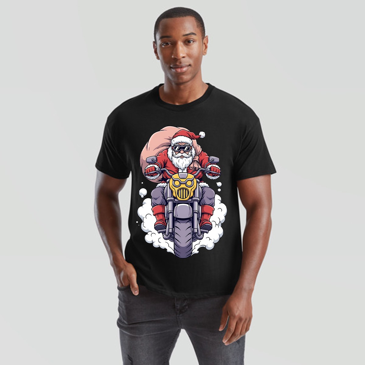 Santa Claus Motorcycle Christmas Mens T-Shirt Holiday Graphic Tee