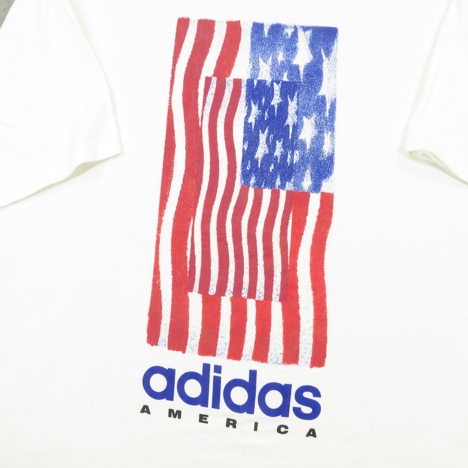 VTG Adidas Shirt Men XL 90s USA American Flag Graphic Tee Spellout Single Stitch