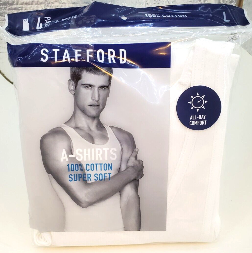 Stafford Super Soft 100% Cotton A-Shirts Ribbed Tank Top 4 Pack Large