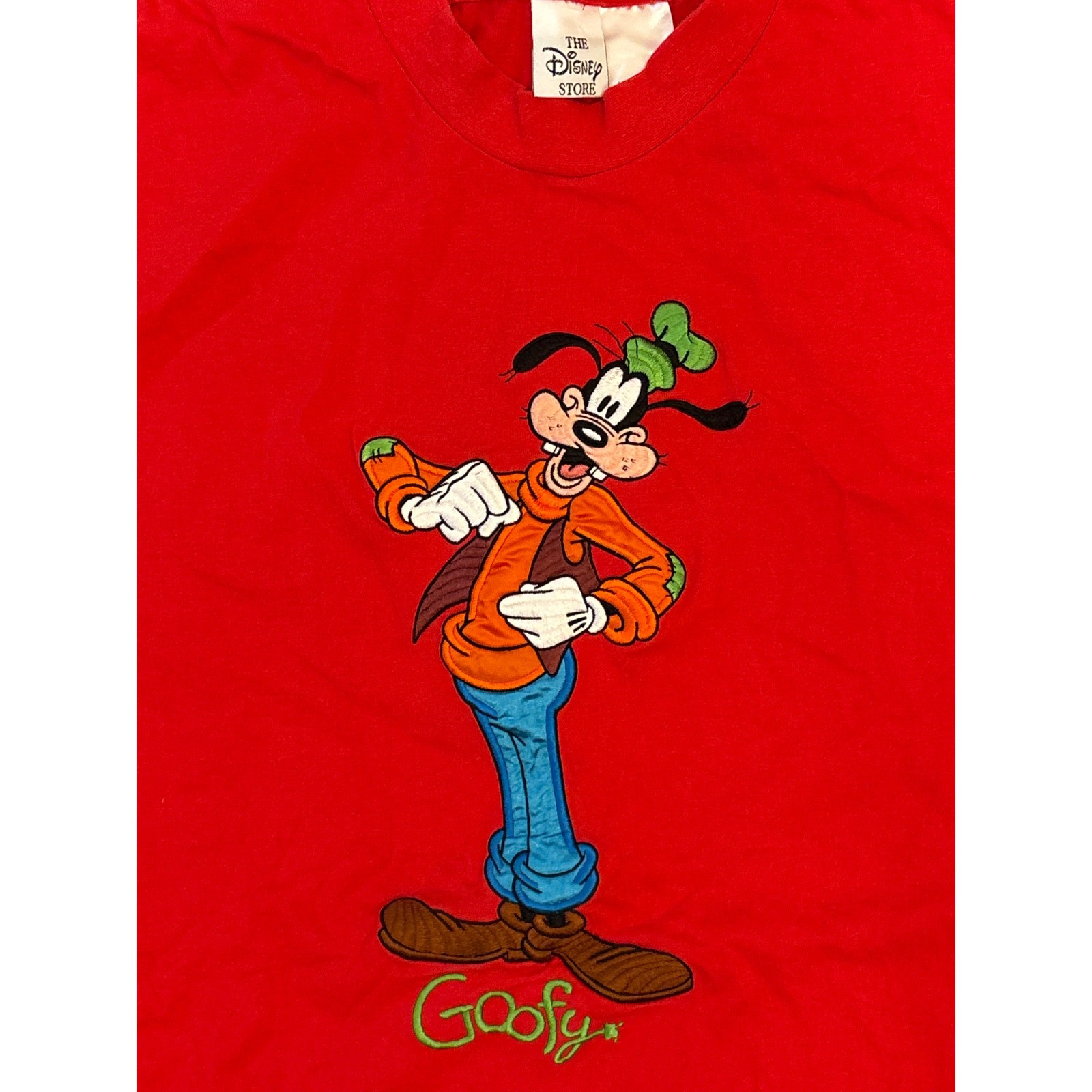Goofy The Disney Story Embroidered patchwork red shirt Large casual top 20×29