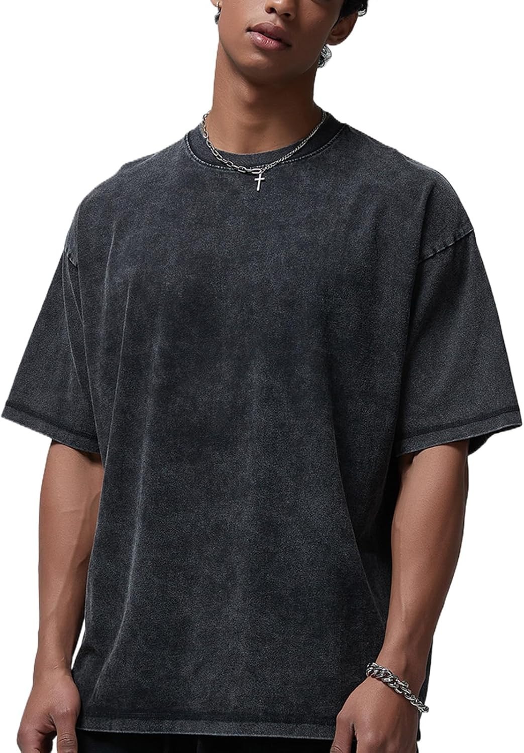 Vintage Men’s T-Shirt Oversized Acid Wash Tee 100% Cotton Trending Streetwear
