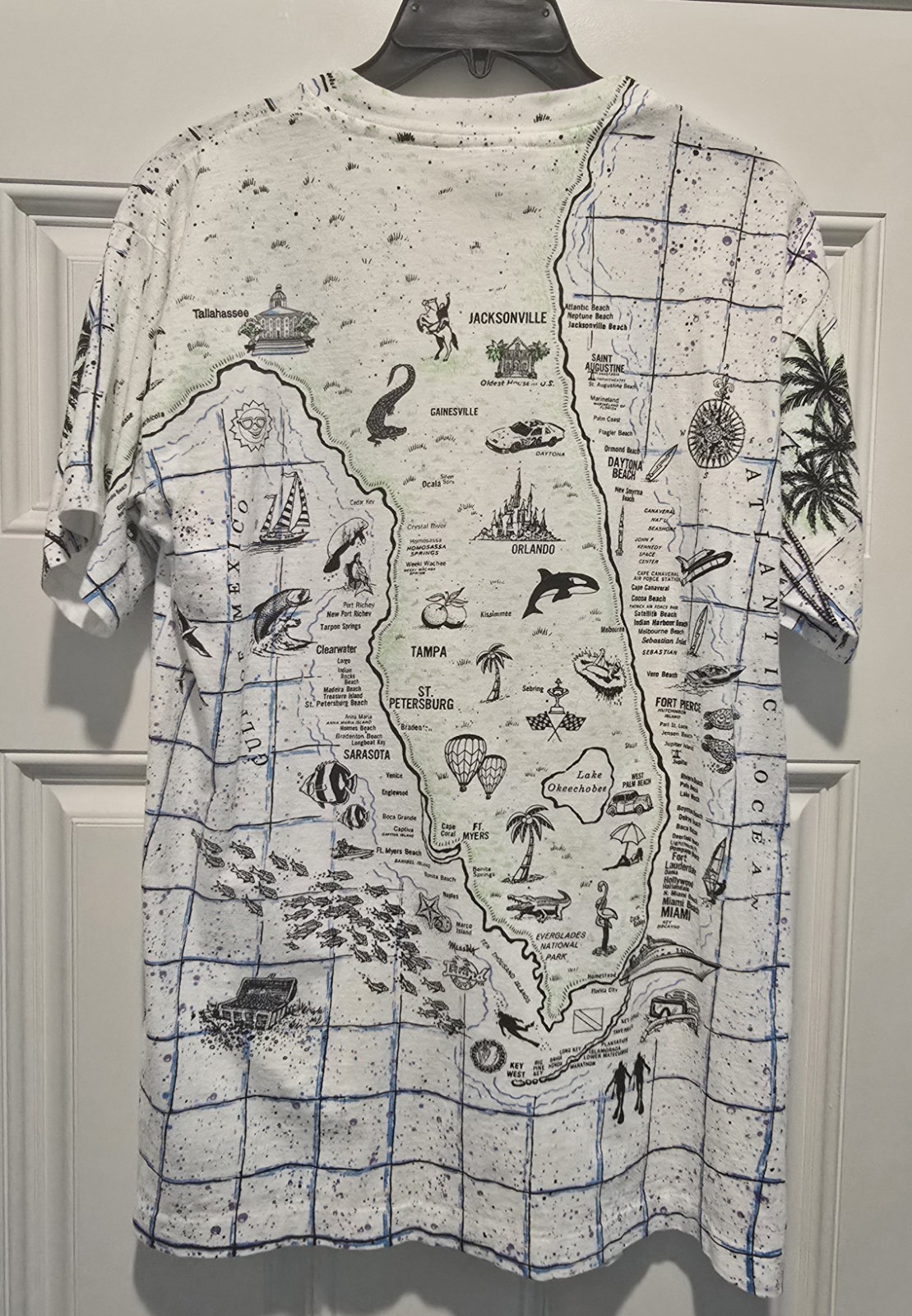 Vintage Florida AOP Shirt Single Stitch Large LocoMoFo Colorful Fun Map USA 90s