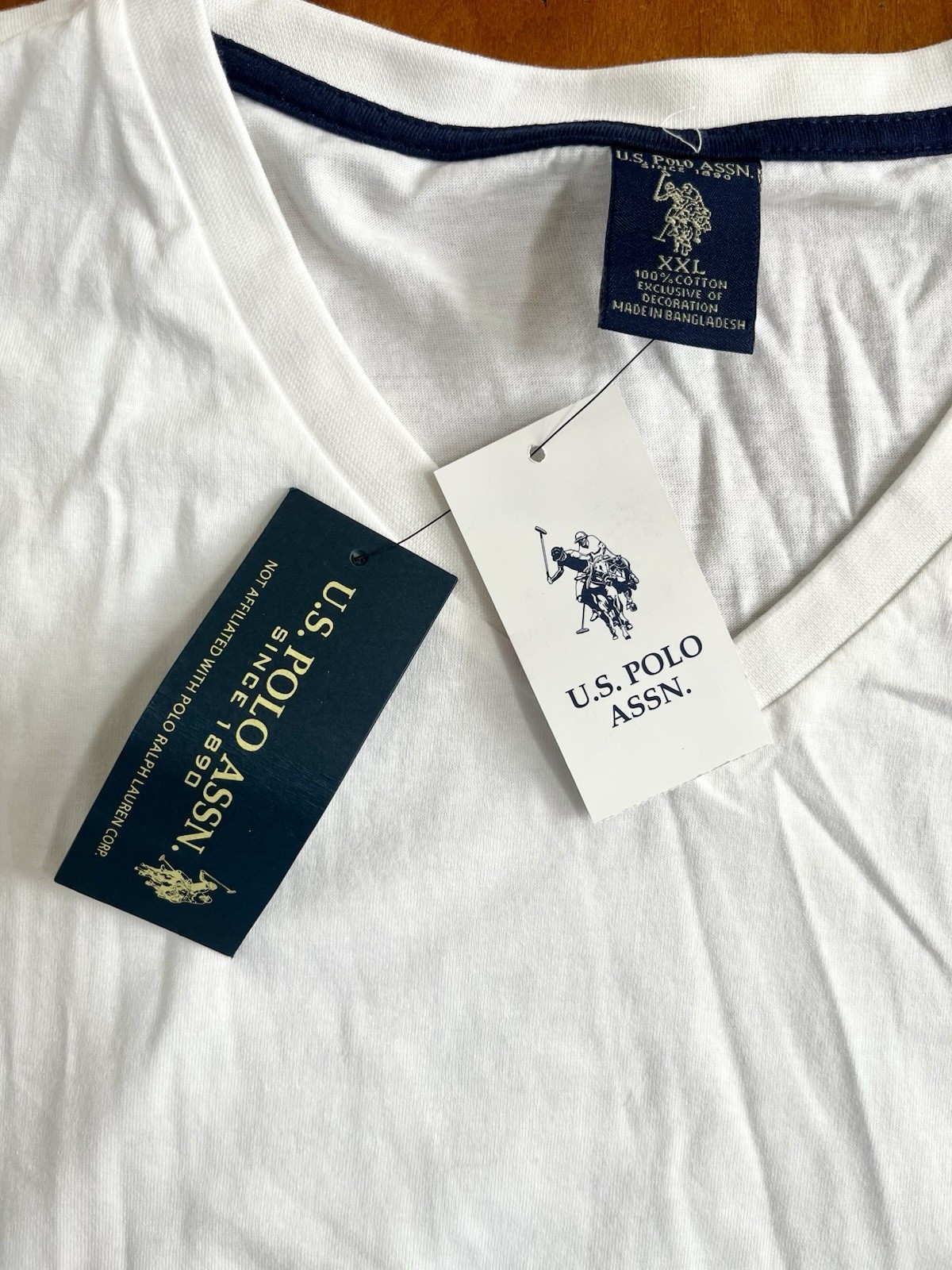 NWT U.S. Polo Assn. Men’s Solid V-Neck Short Sleeve Cotton T-Shirt in White, XXL