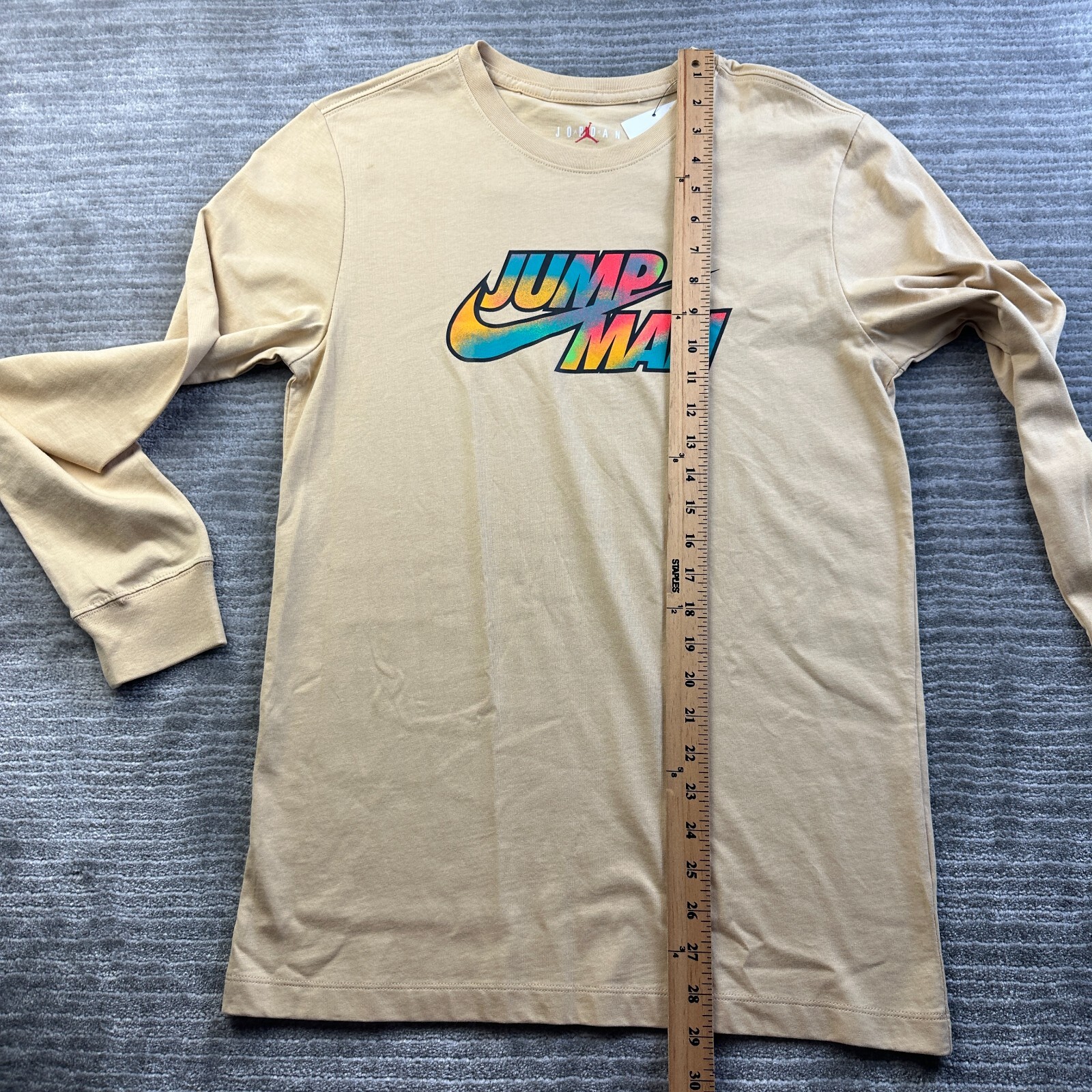 NEW Jordan Shirt Mens Small Beige Tan Long Sleeve Graphic Sneakerhead Jumpman