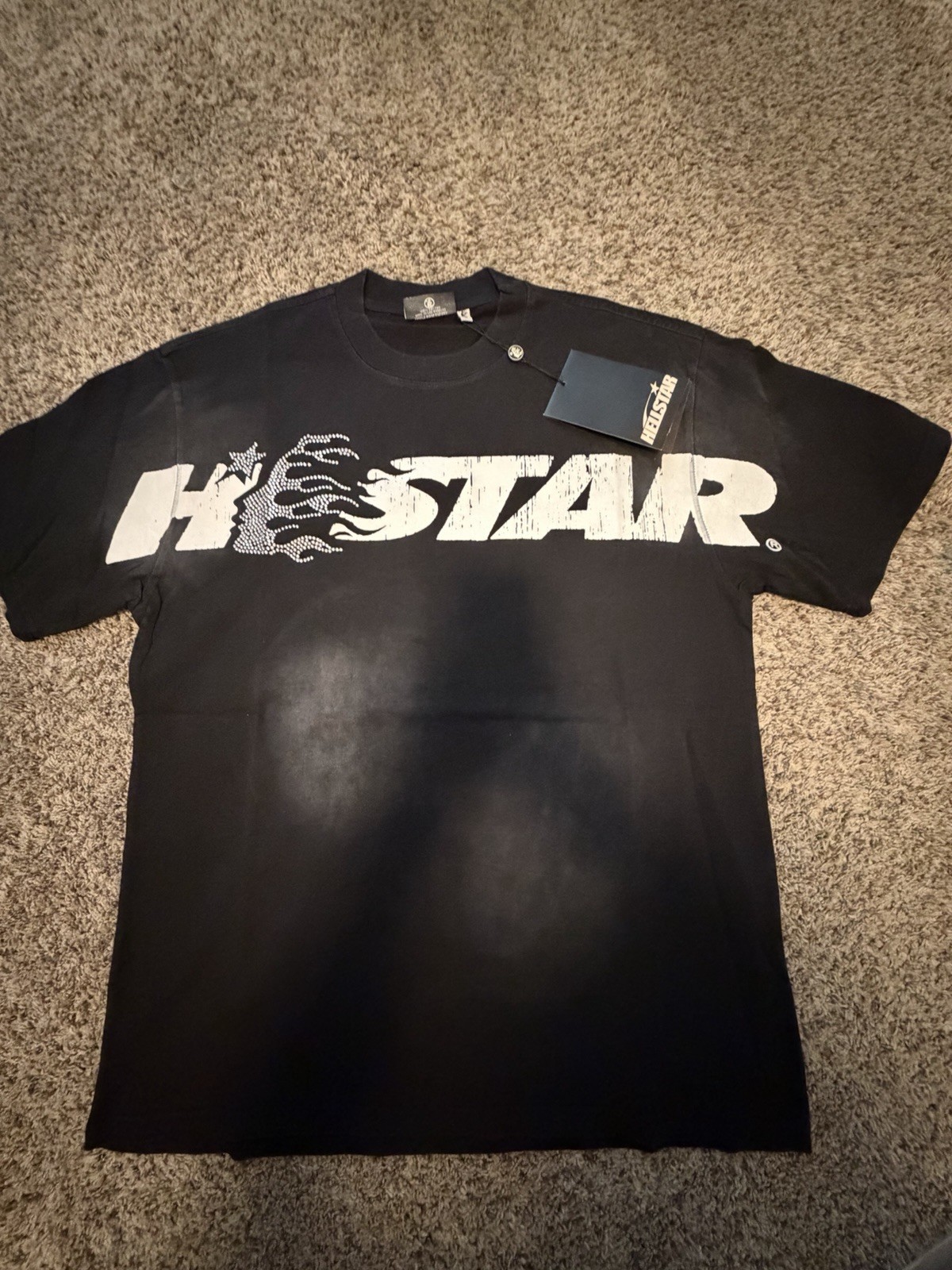 Hellstar Black Graphic Logo T-Shirt Cotton Jersey Crew Neck Short Sleeve Size M