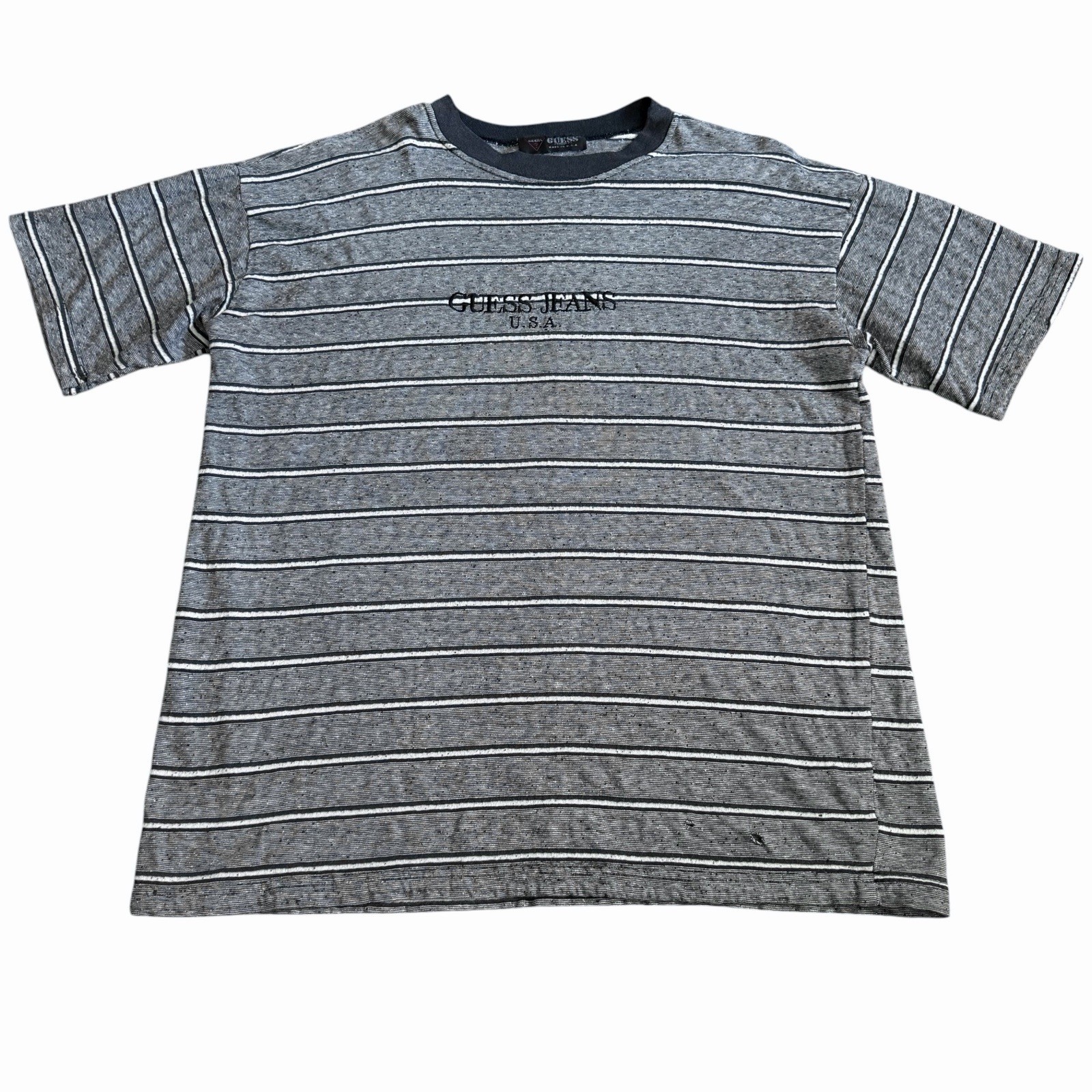 Vintage Guess Jeans Men’s Striped T Shirt Sz XL Black White Made In USA 90s