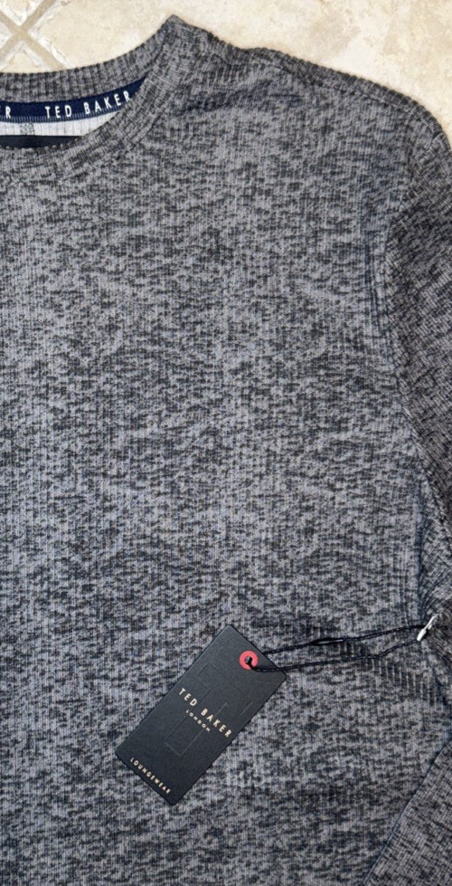Ted Baker London L/S Rib Crew Loungewear Tee Shirt Mens L Grey Heather NWT