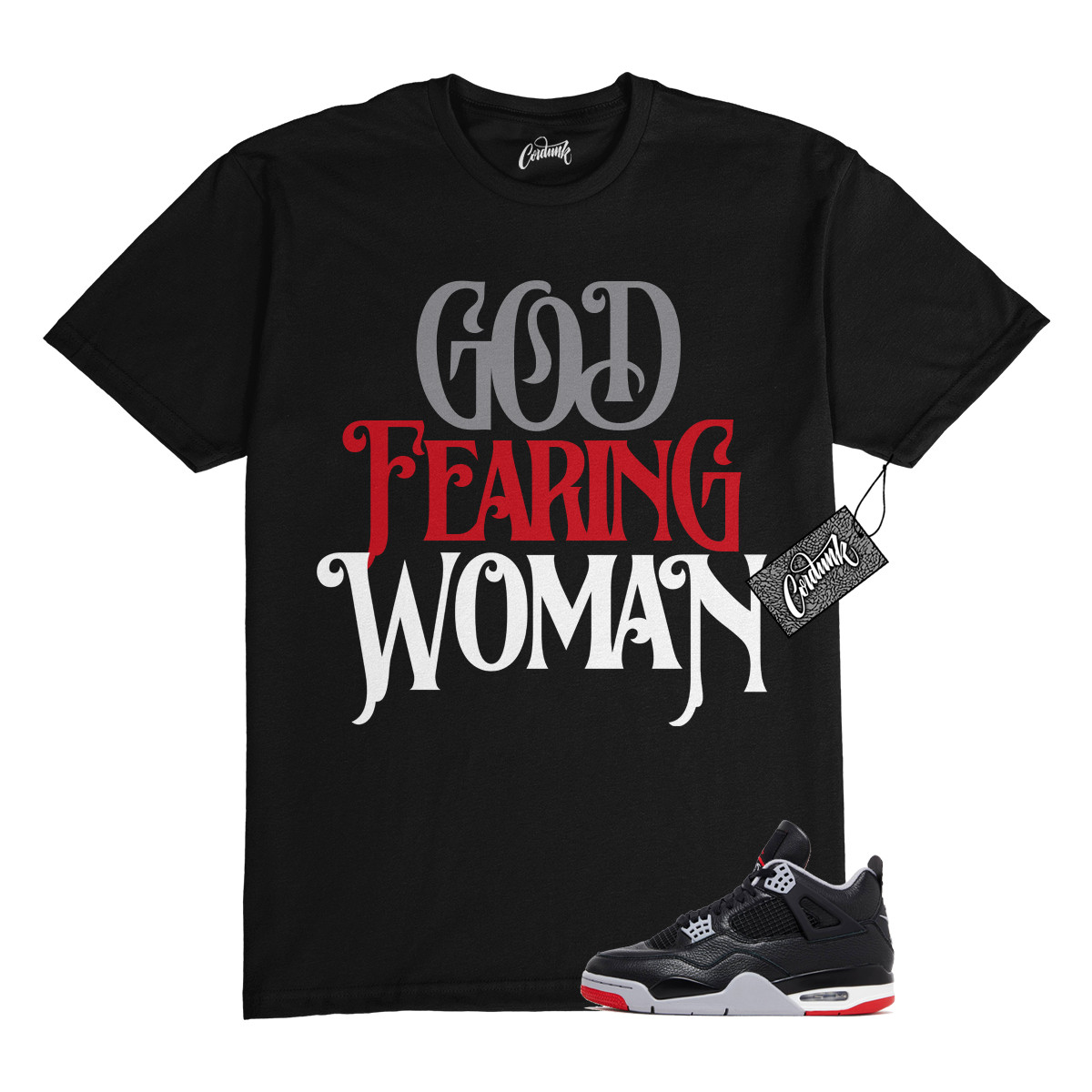 4 Bred Reimagined Black Cement Grey Varsity Red Summit White T Shirt Match GFW