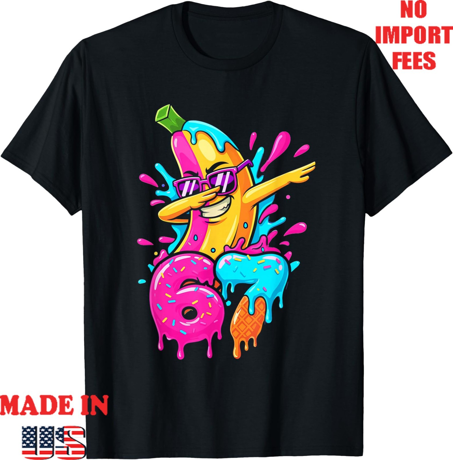 67 Funny Baseball Dabbing Banana 6 7 Dripping Cream Meme T-Shirt, Kid Adult Tee