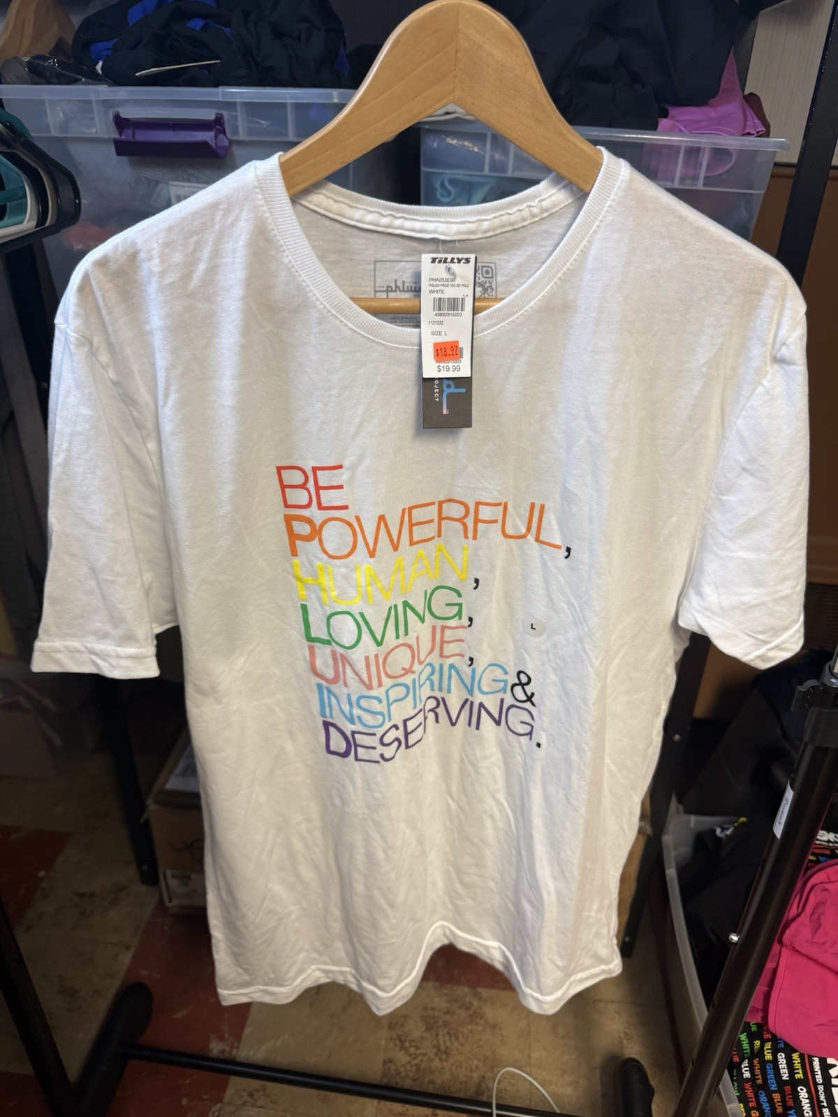 Phluid Pride Be Powerful Shirt Mens Large White Rainbow Graphic Tee T-Shirt