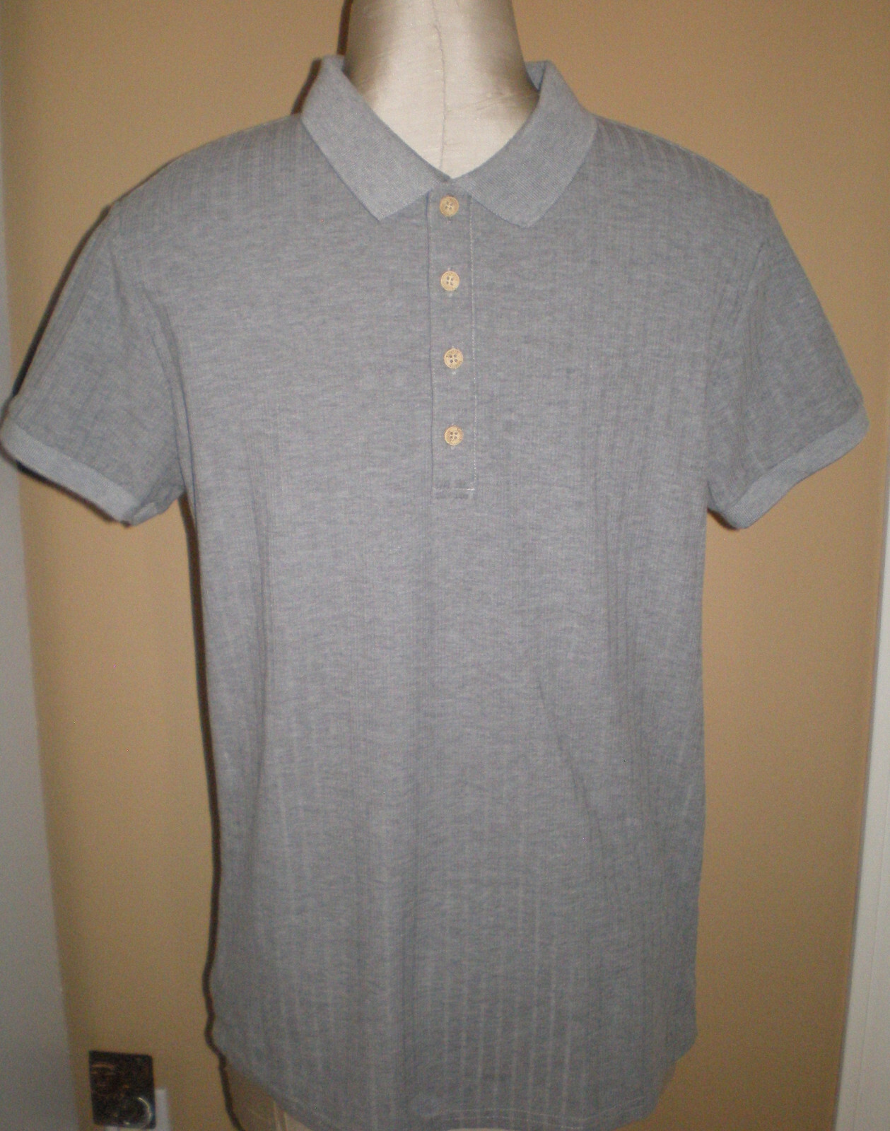 NITAGUT Mens GREY * GRAY Casual Short Sleeve Collared Ribbed Knit POLO Shirt S
