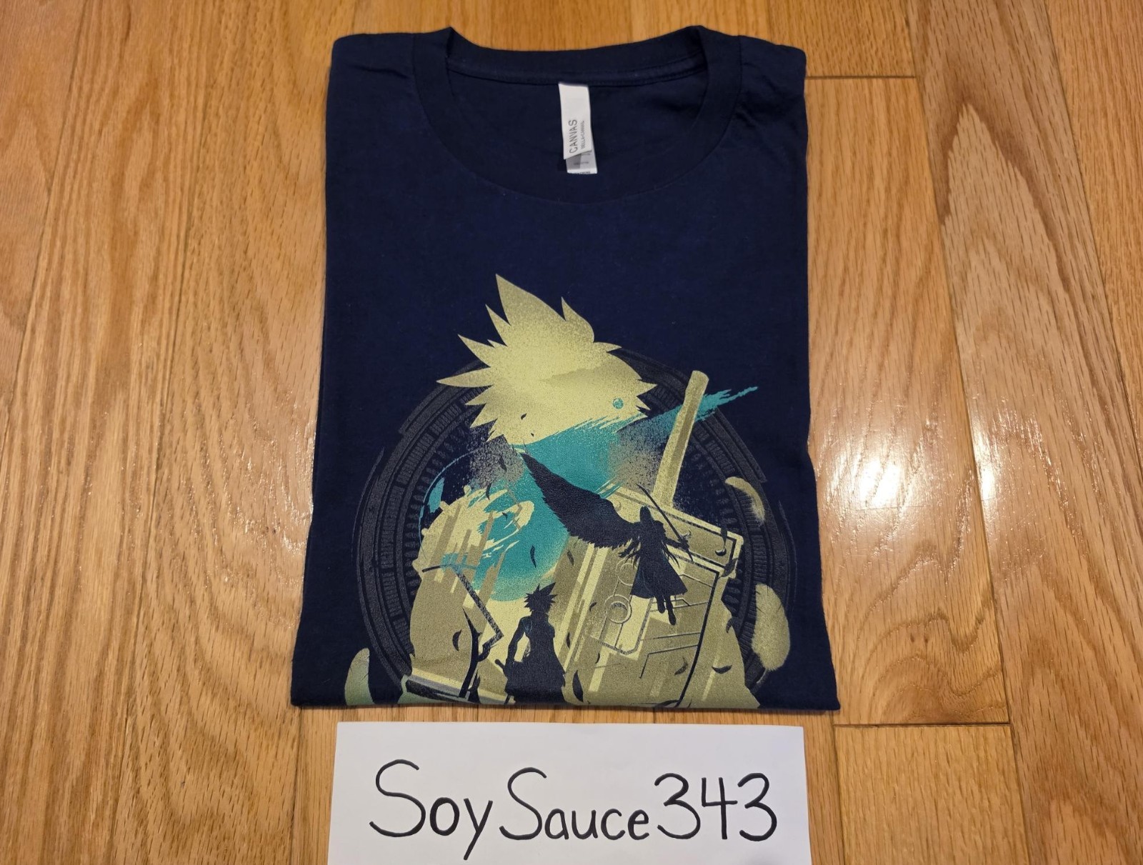 WOOT! SHIRT FINAL FANTASY VII 7 CLOUD STRIFE SEPHIROTH ART NAVY TEE SHIRT SIZE M