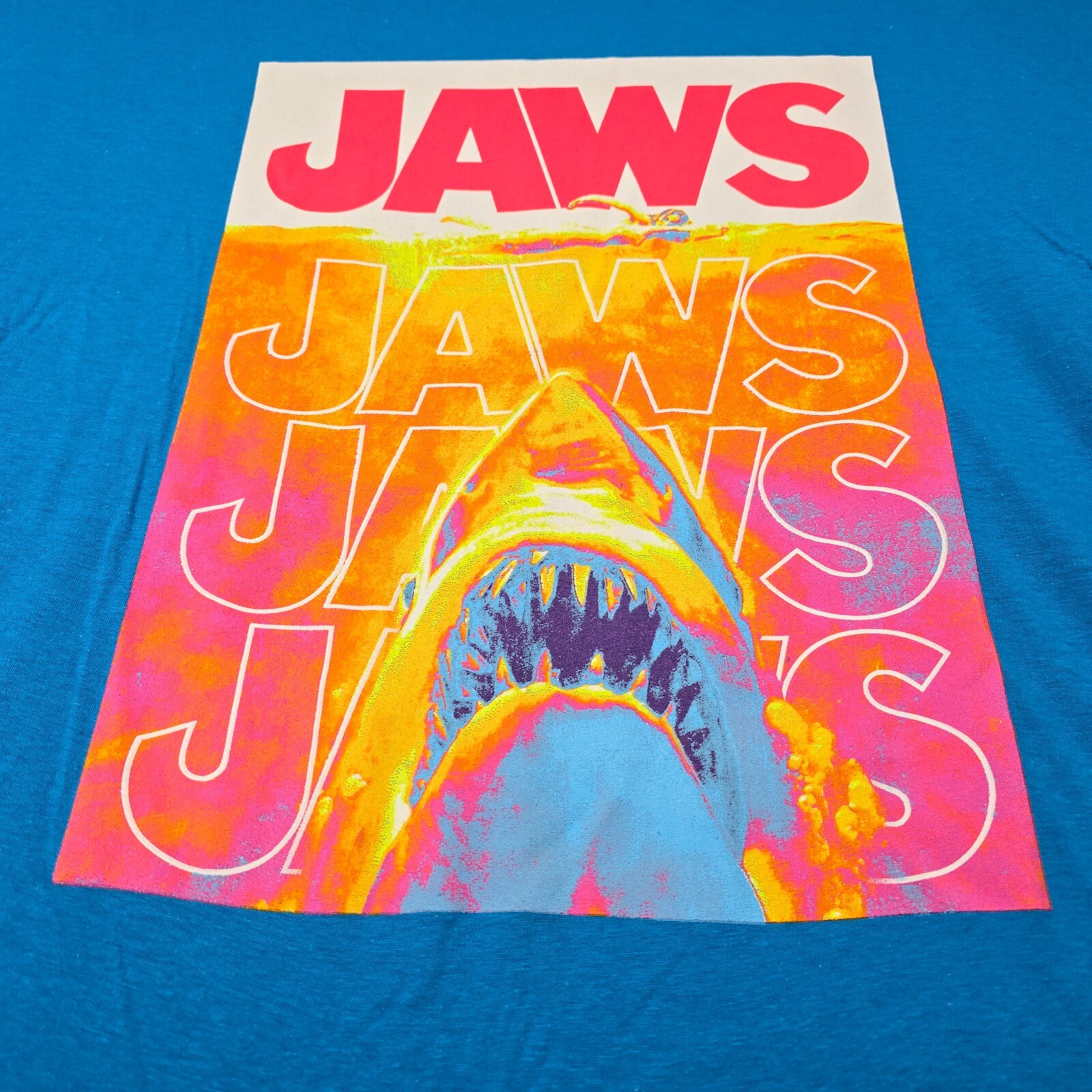 JAWS Shirt Mens Large Blue Orange Casual Movie Film Shark Poster Swimmer NWT