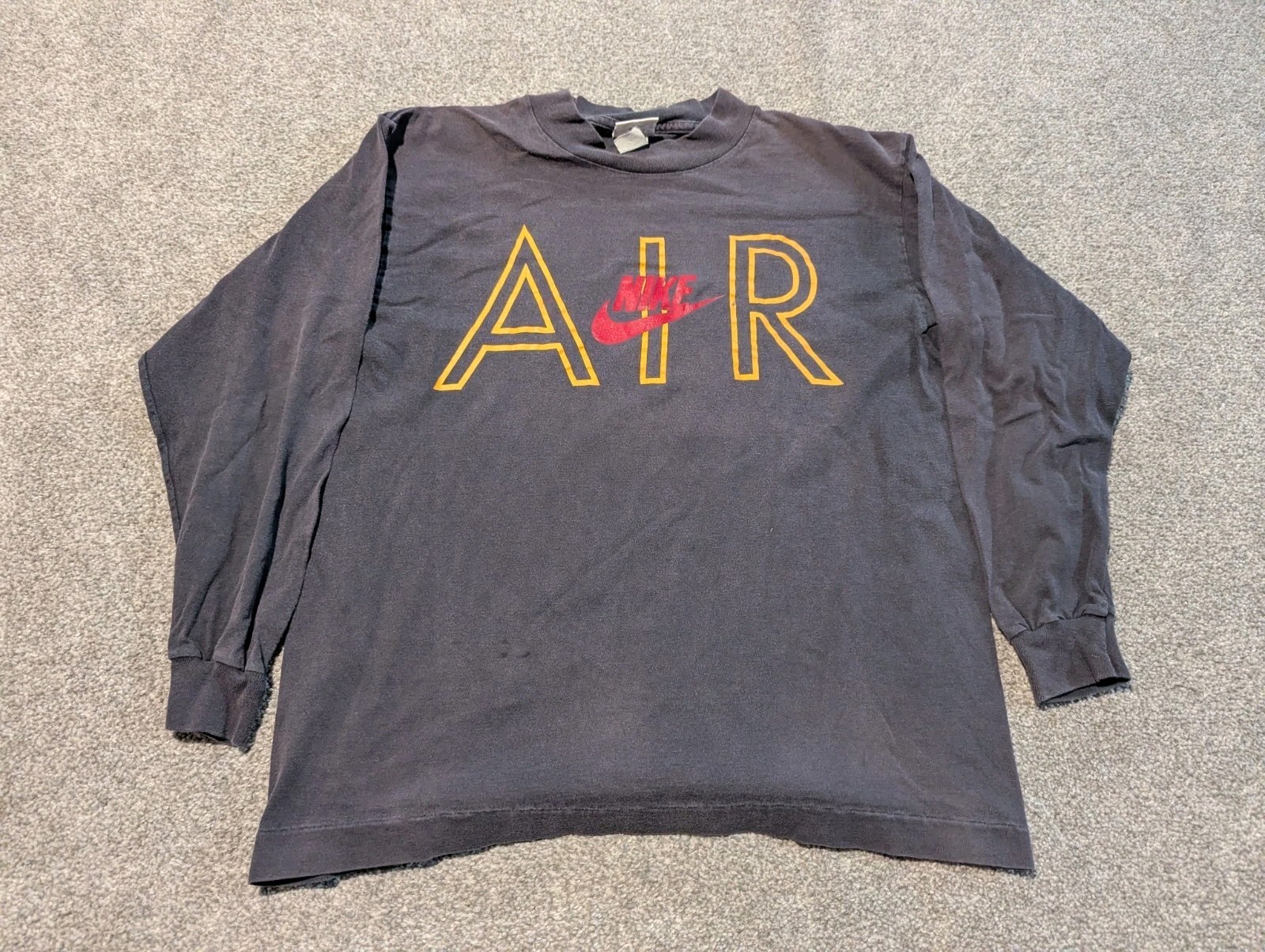 Vintage Nike Shirt Mens Large Air Swoosh Spellout 80s 90s Gray Tag Long Sleeve