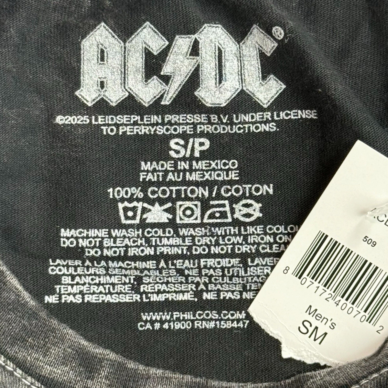 AC/DC World Tour 1977 Band T Shirt Mens Small NWT Acid Wash Graphic Rock Tee