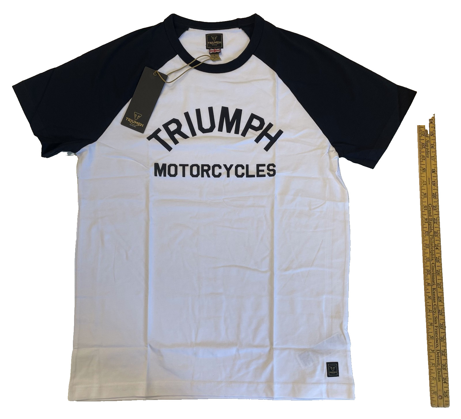 Triumph Motorcycles Saltern T Shirt Mens Large White Black Cotton Raglan Sleeve