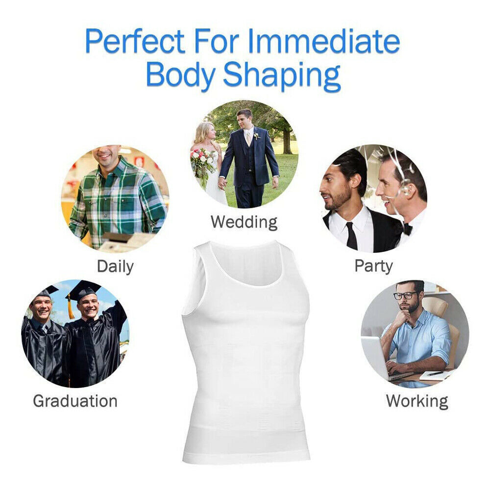 Men Slimming Body Shaper Vest Chest Compression Moobs T-Shirt Tank Top Workout