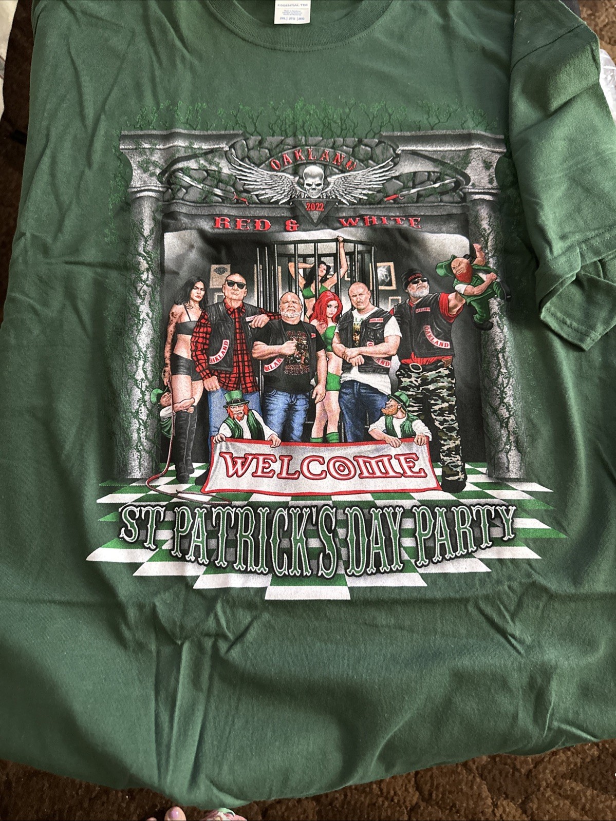 Hells Angels Oakland Red & White Support T Shirt. 2022 St. Patrick Day. 2xL