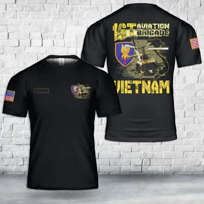 Custom Name US Army Bell UH-1 Huey 1st Aviation Brigade Vietnam Veteran T-Shirt