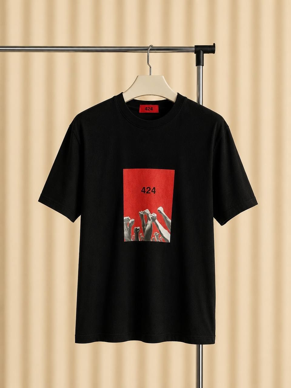 424 Black Graphic T-Shirt Mens Size M Red Box Logo Streetwear Designer Tee