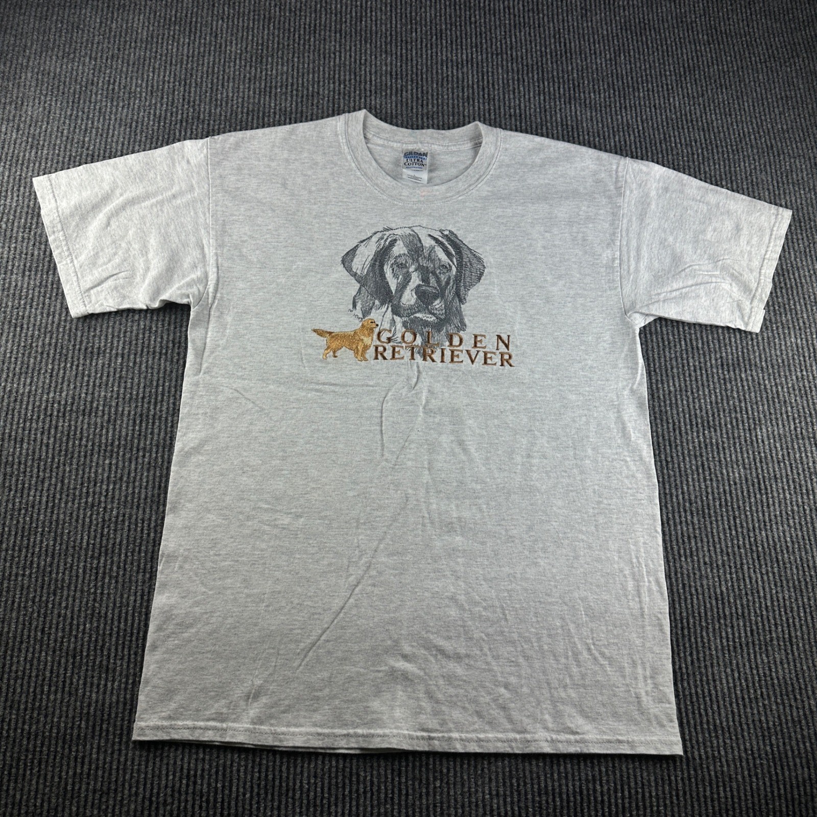 Gildan Ultra Cotton Golden Retriever Graphic T-Shirt Mens Large Gray Dog 2772