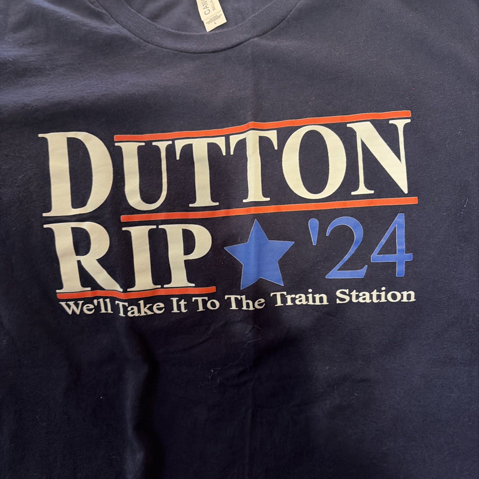 Yellowstone Navy Blue Dutton Rip 24 Take It To the Train Station Tee Unisex L