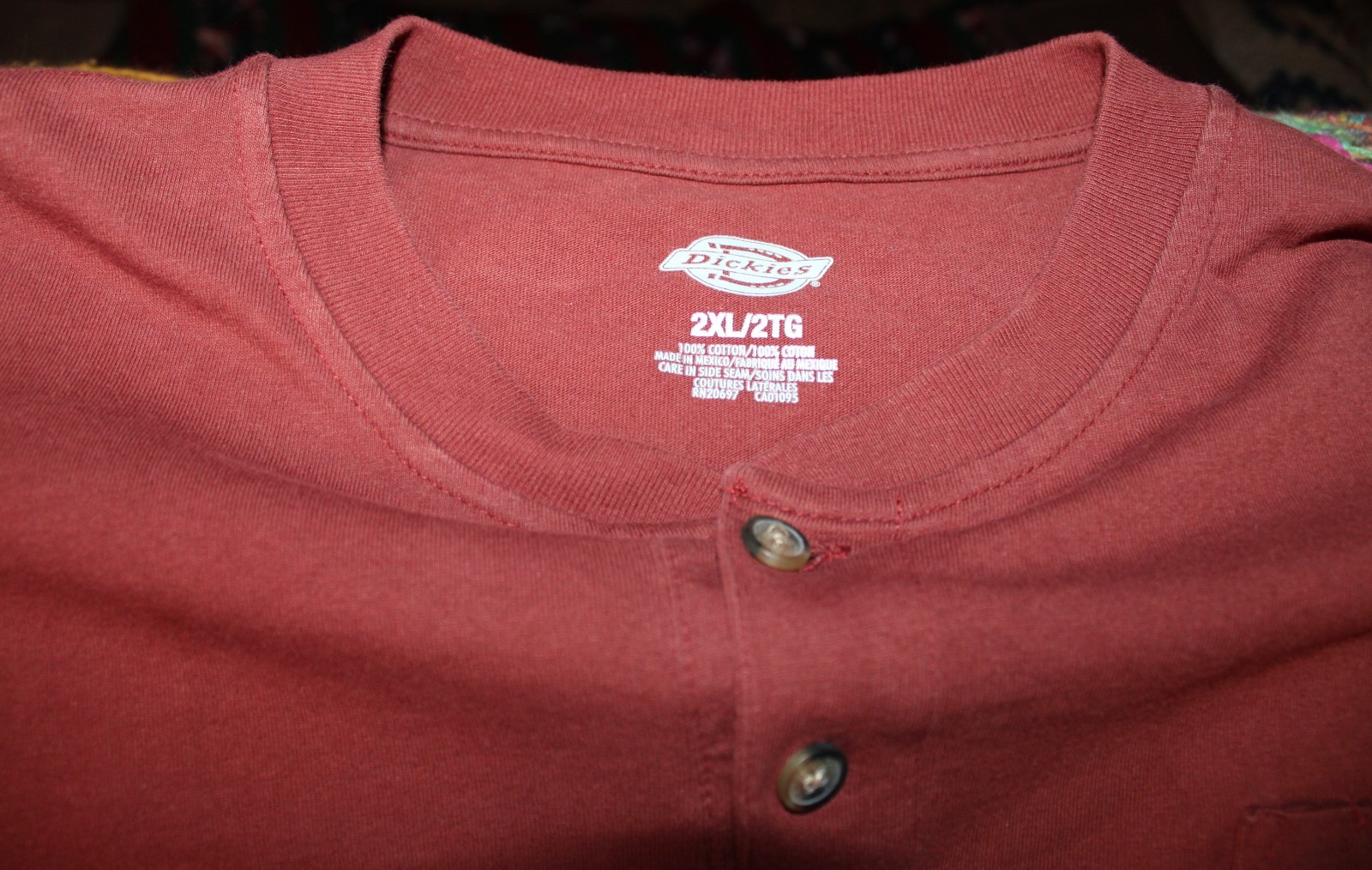 Mens Dickies 2 XL 100% Cotton Burgundy Henley T Shirt Long Sleeve With Pocket