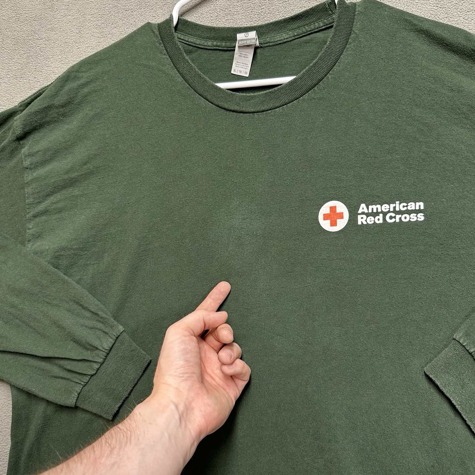 American Red Cross Yeti Set Donate Shirt Mens XL Dark Green Long Sleeve Graphic
