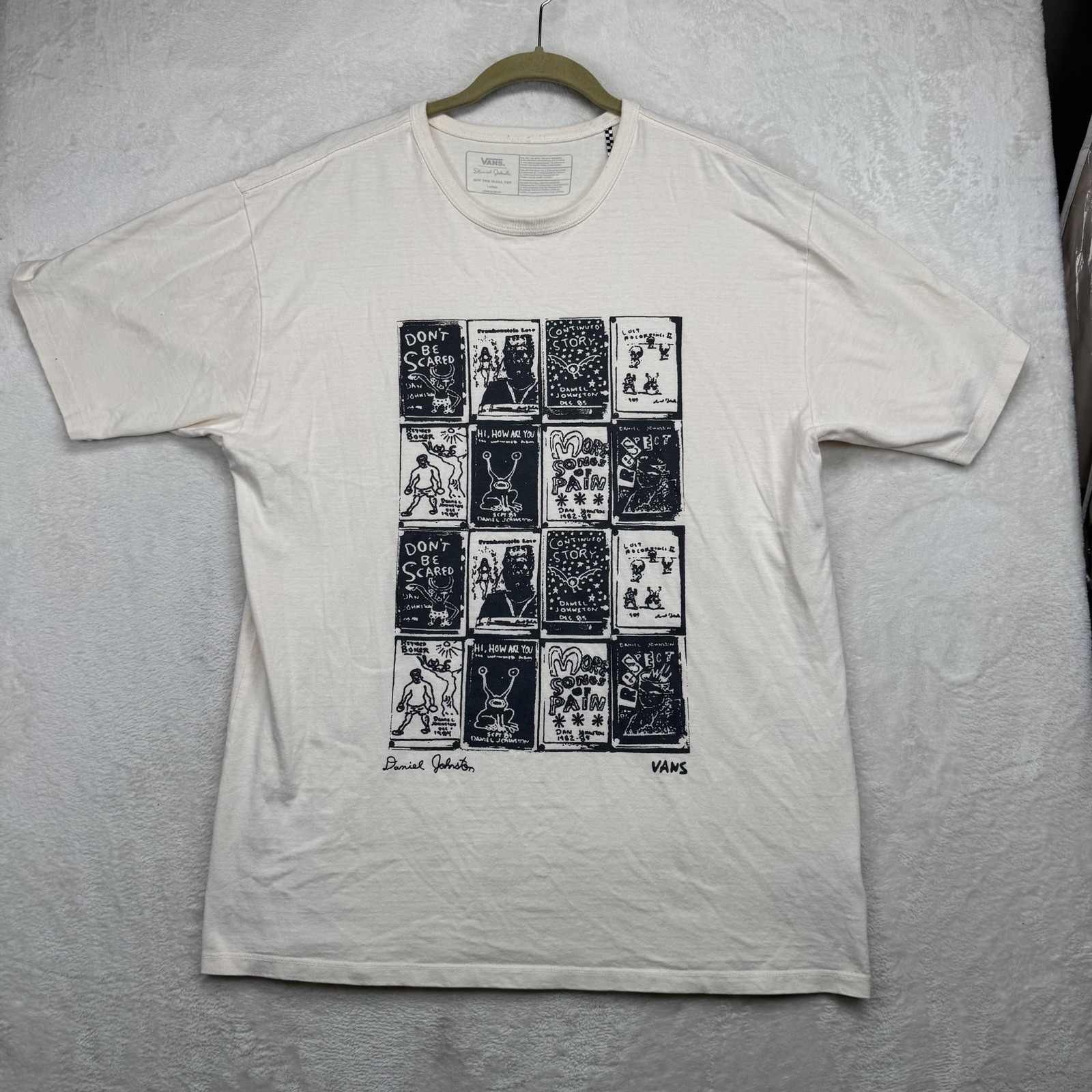 Vans Daniel Johnston Graphic T Shirt Mens Large Off White Artist Skate Art Tee