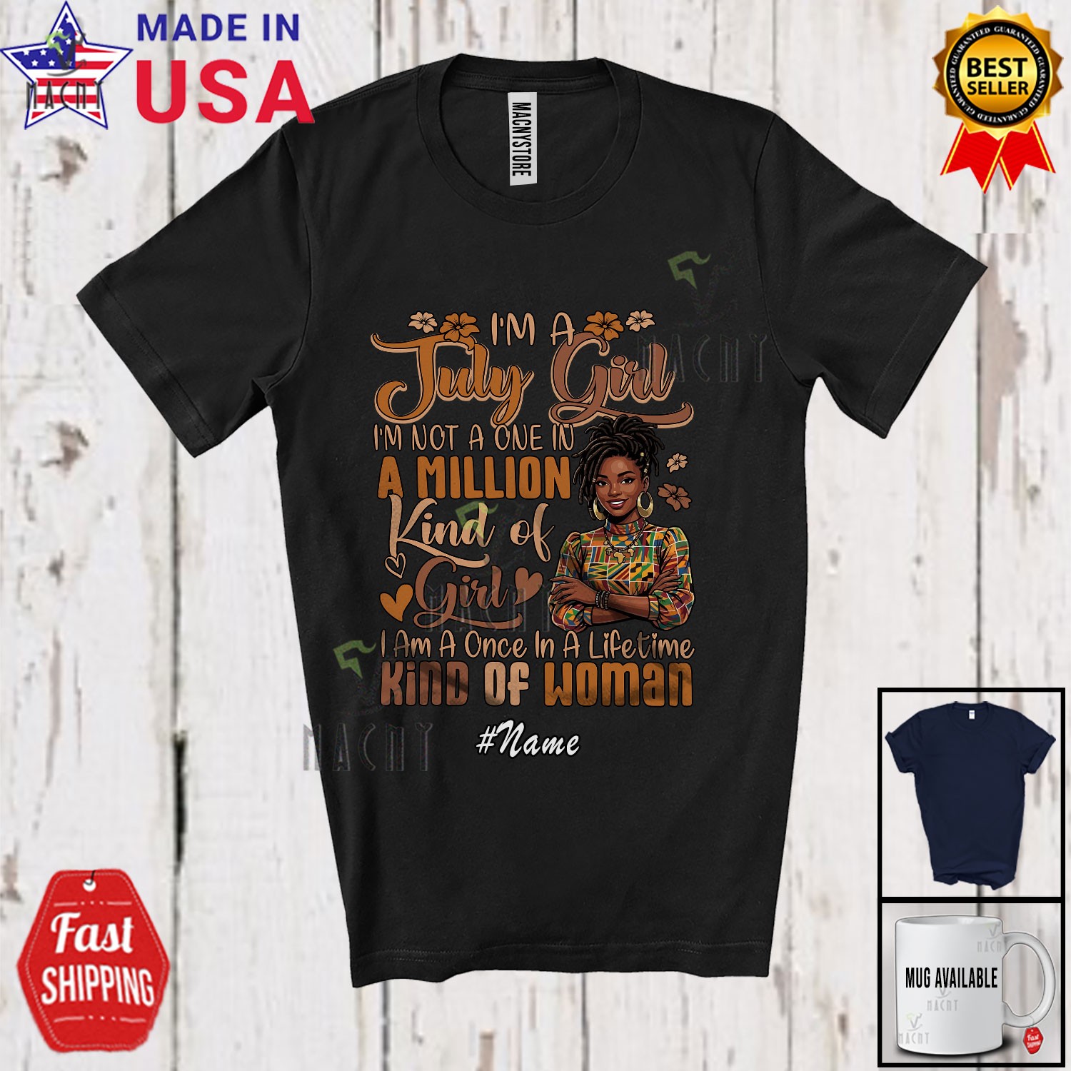 Custom Name I’m A July African Girl; Birthday Black Afro Women Family T-Shirt